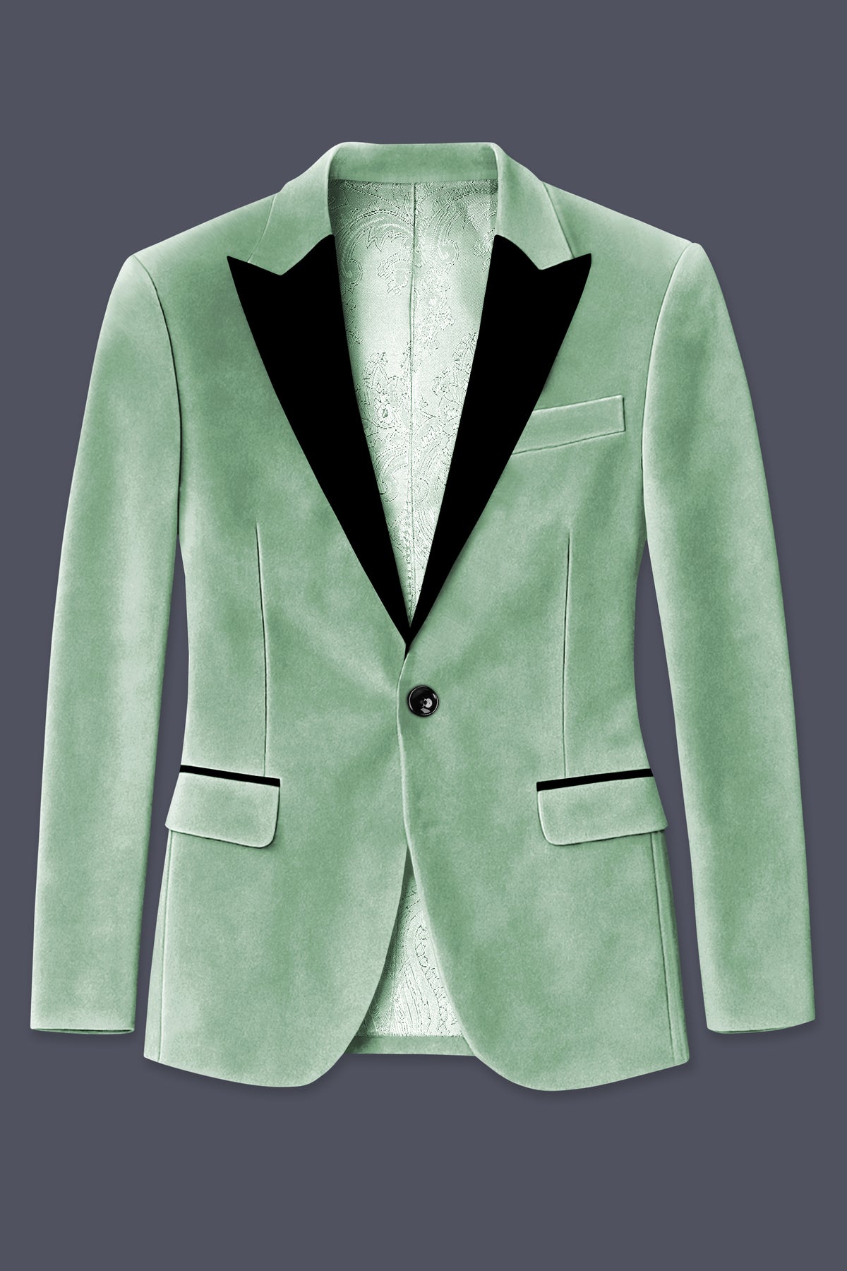 Nocturne-Amulet Green Velvet Peak Lapel Tuxedo Blazer