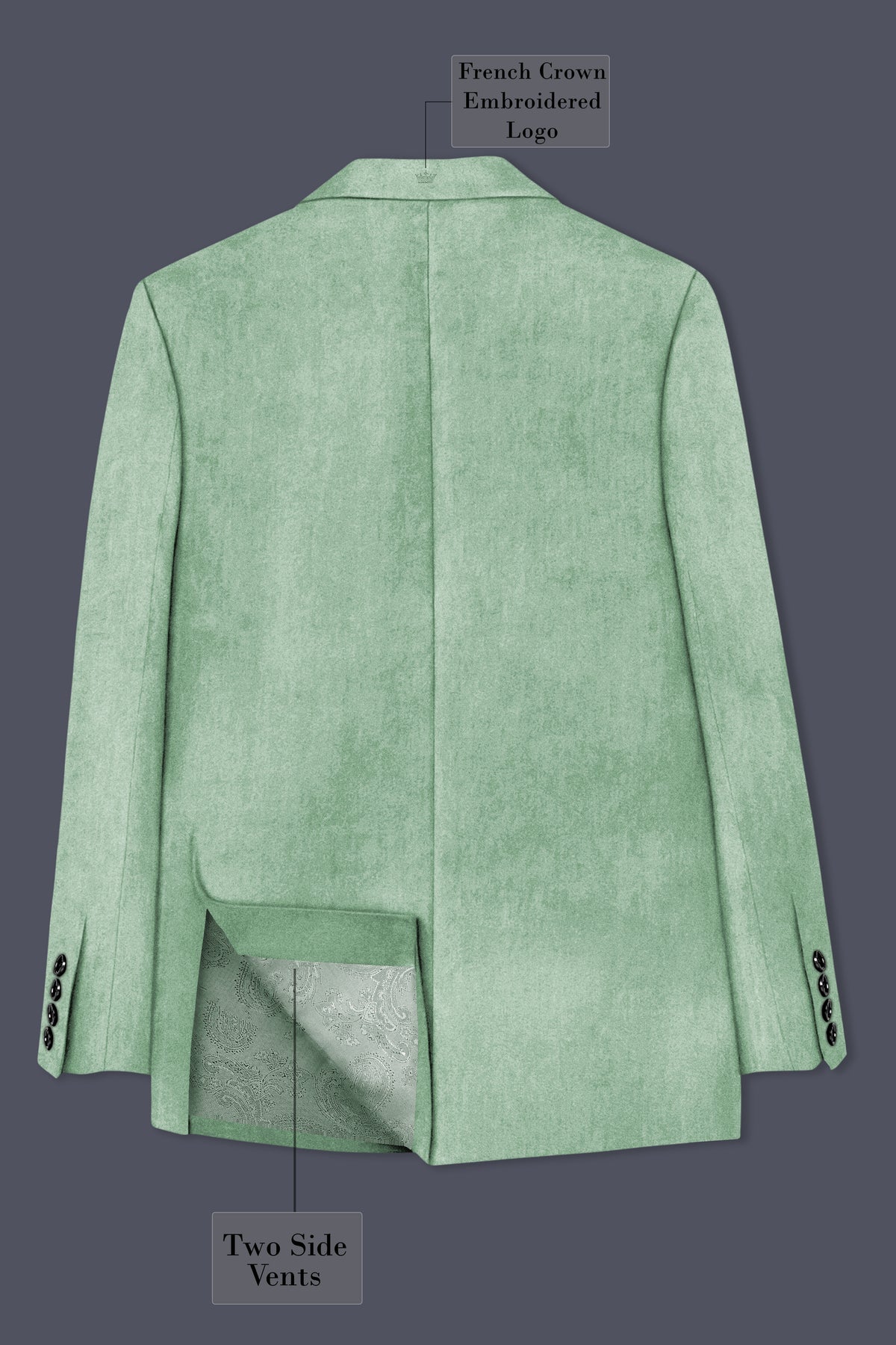 Nocturne-Amulet Green Velvet Peak Lapel Tuxedo Blazer