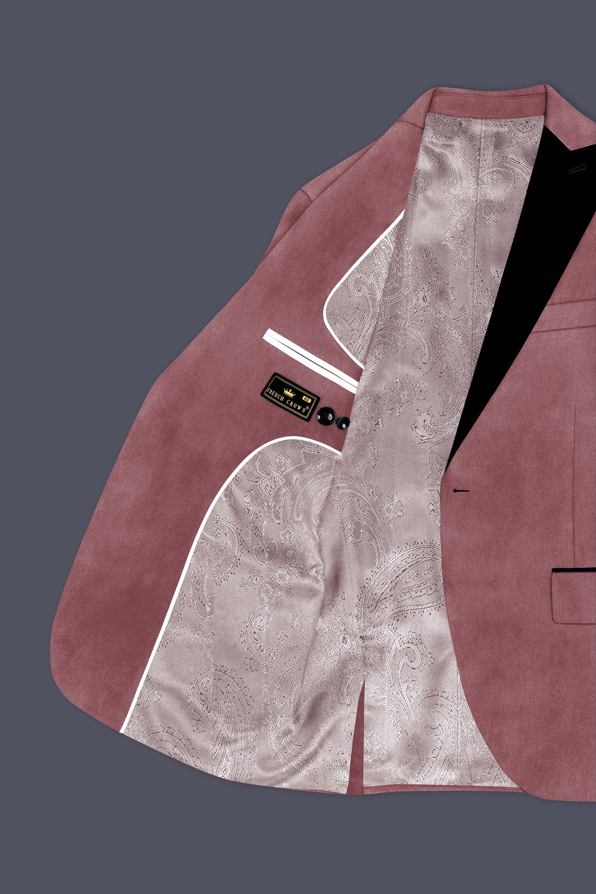 Blush-Pastel Peach Velvet Peak Lapel Tuxedo Blazer