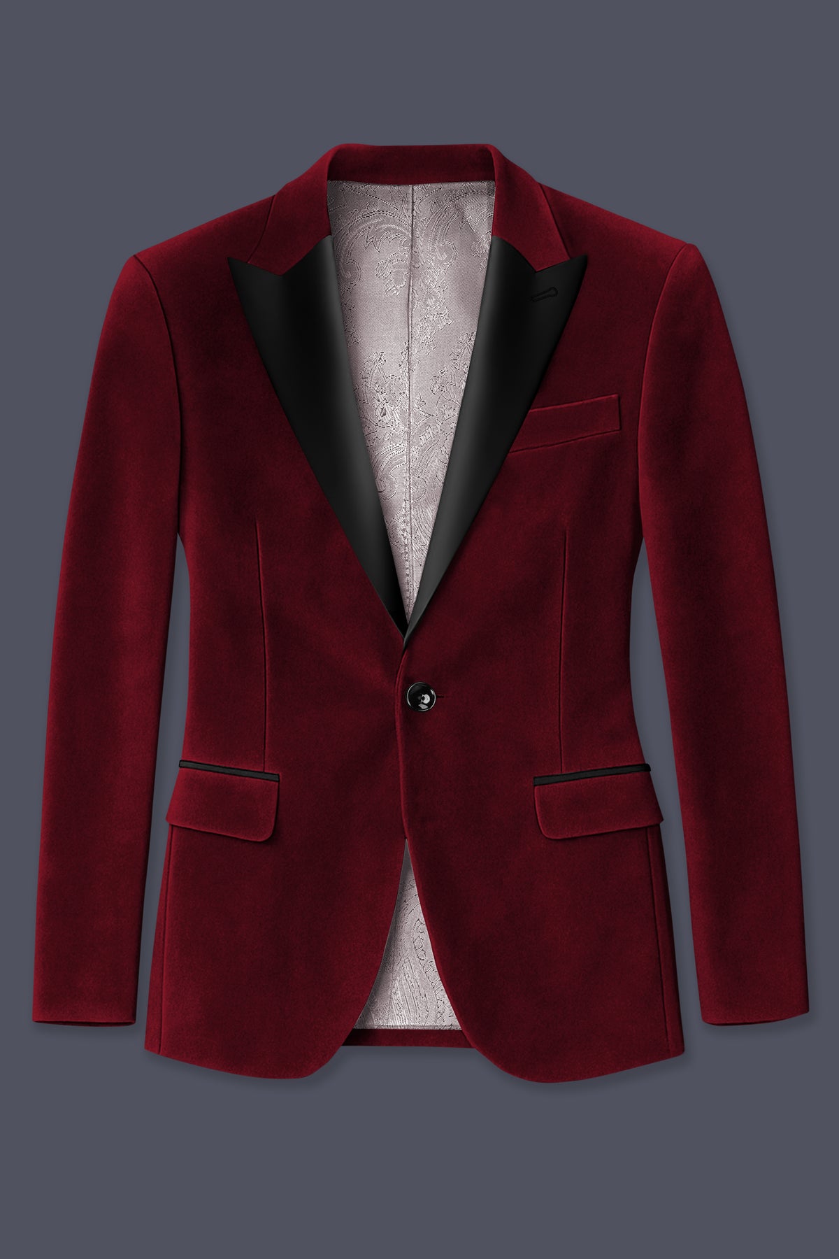 Aurelio-Aubergine Red Velvet Peak Lapel Tuxedo Blazer