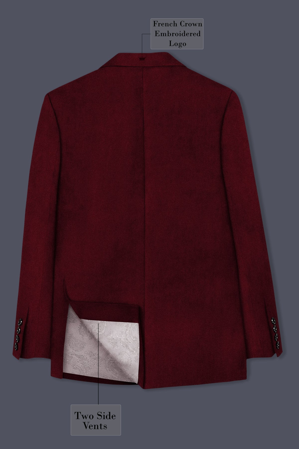 Aurelio-Aubergine Red Velvet Peak Lapel Tuxedo Blazer