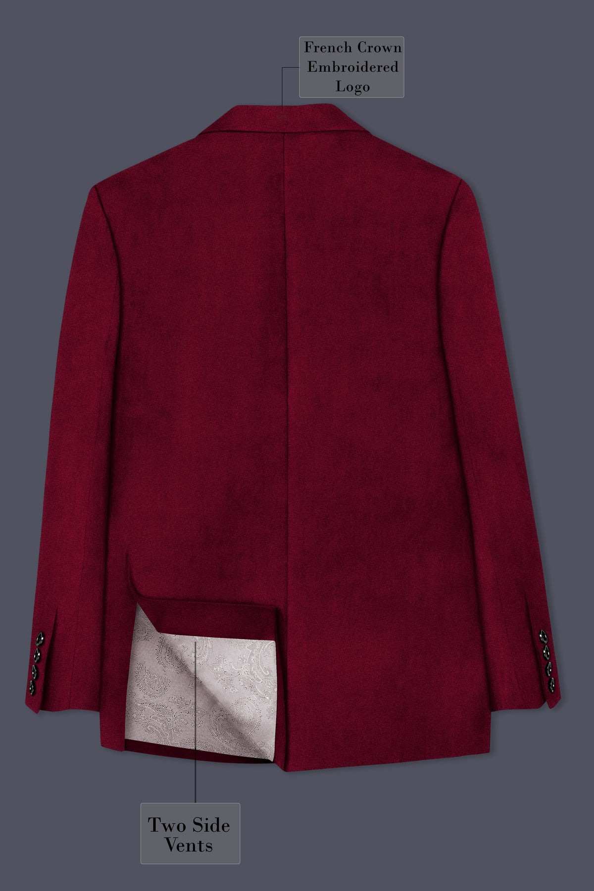 Nocturne-Cab Sav Maroon Velvet Peak Lapel Tuxedo Blazer