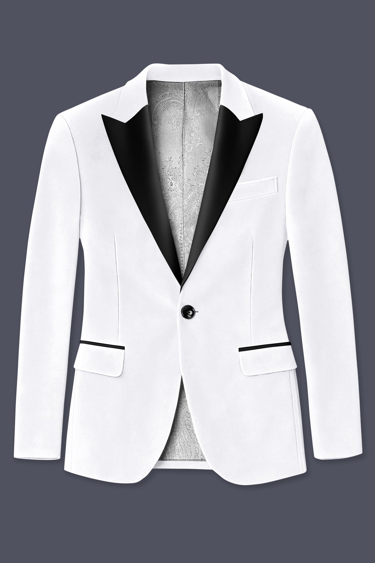 Alabaster-Bright White Velvet Peak Lapel Tuxedo Blazer