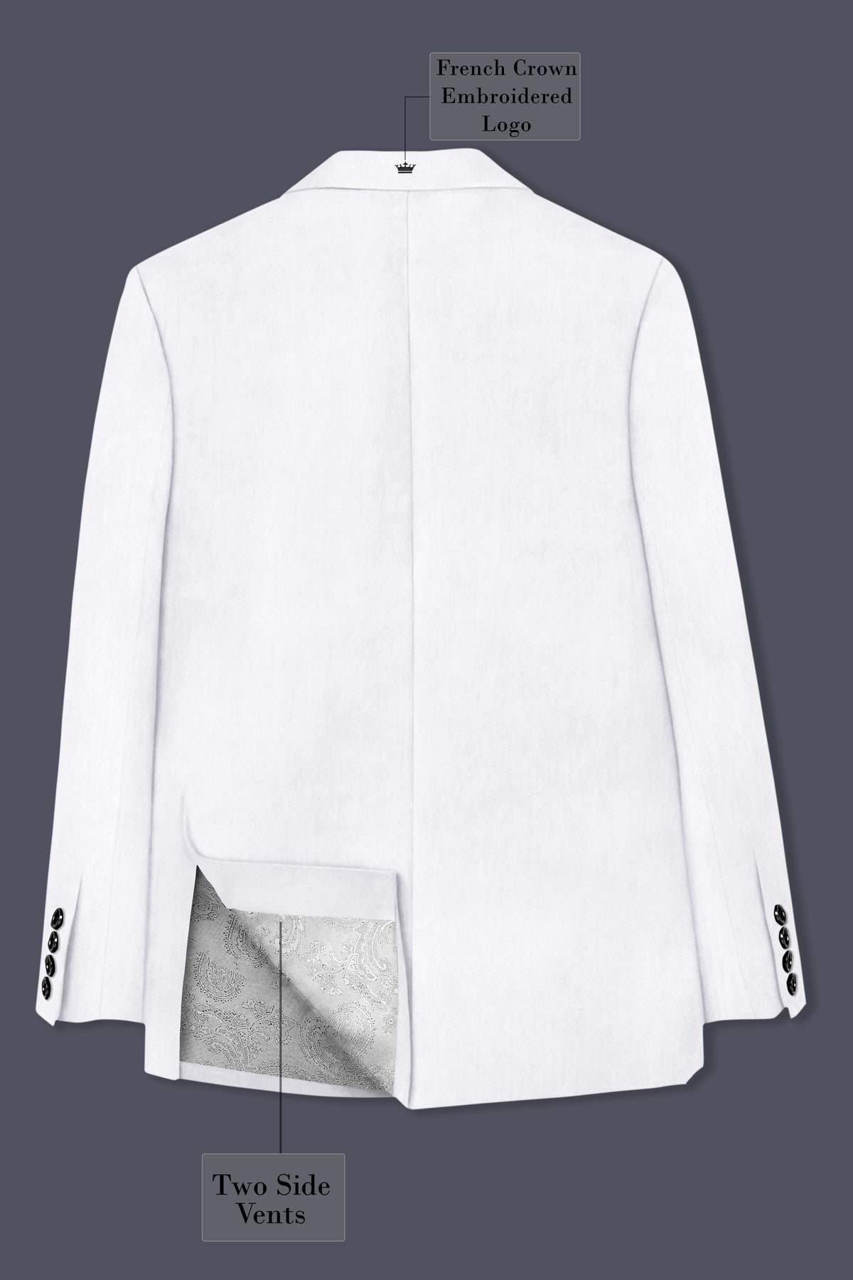 Alabaster-Bright White Velvet Peak Lapel Tuxedo Blazer