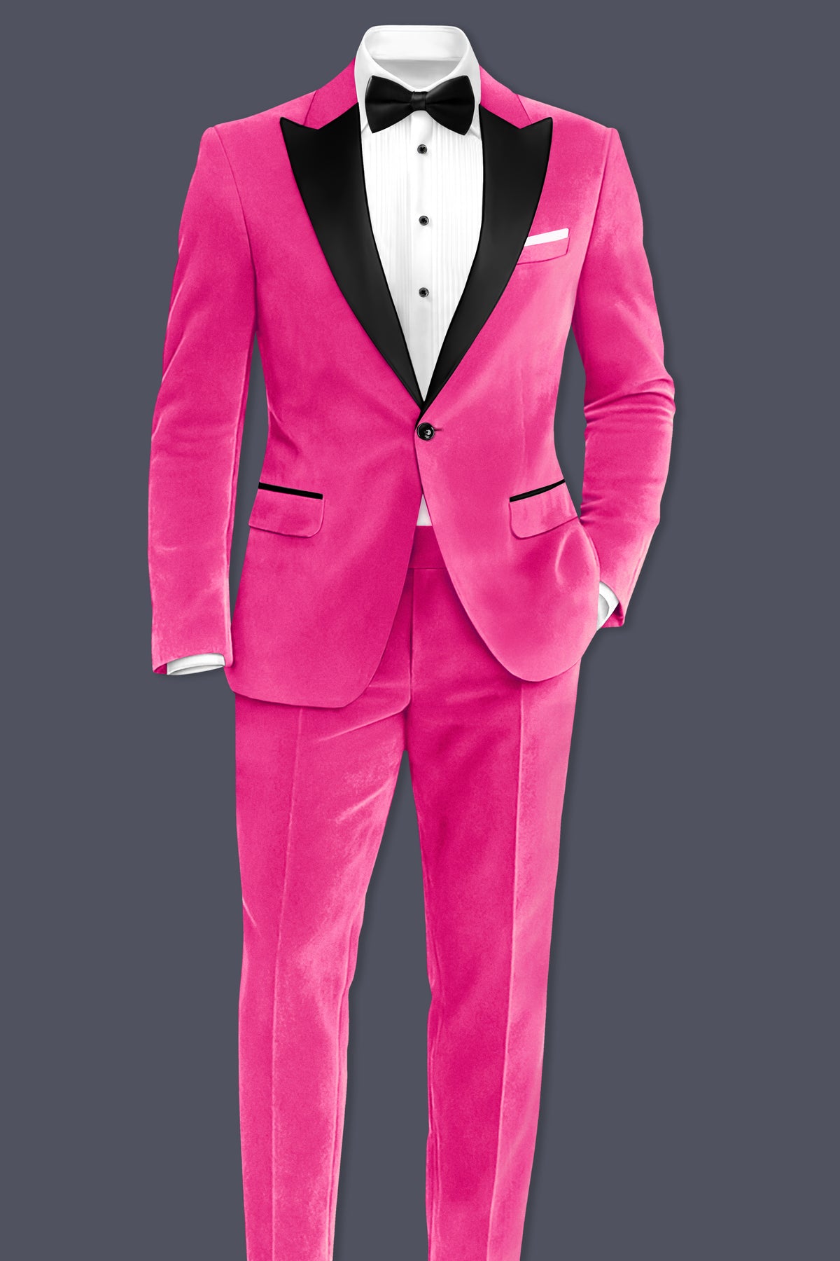 Roselle-Cerise Pink Velvet Peak Lapel Tuxedo Blazer