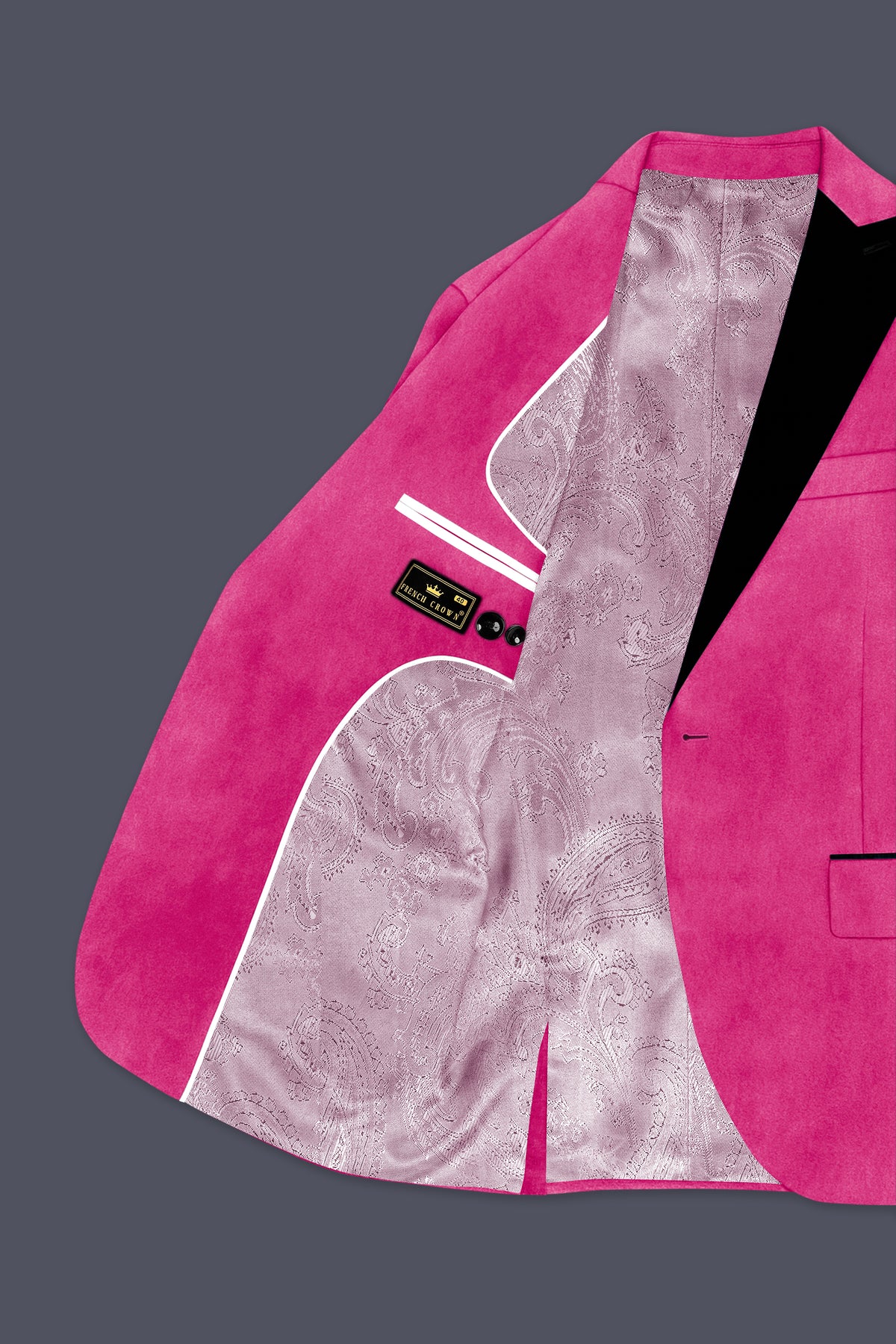 Roselle-Cerise Pink Velvet Peak Lapel Tuxedo Blazer