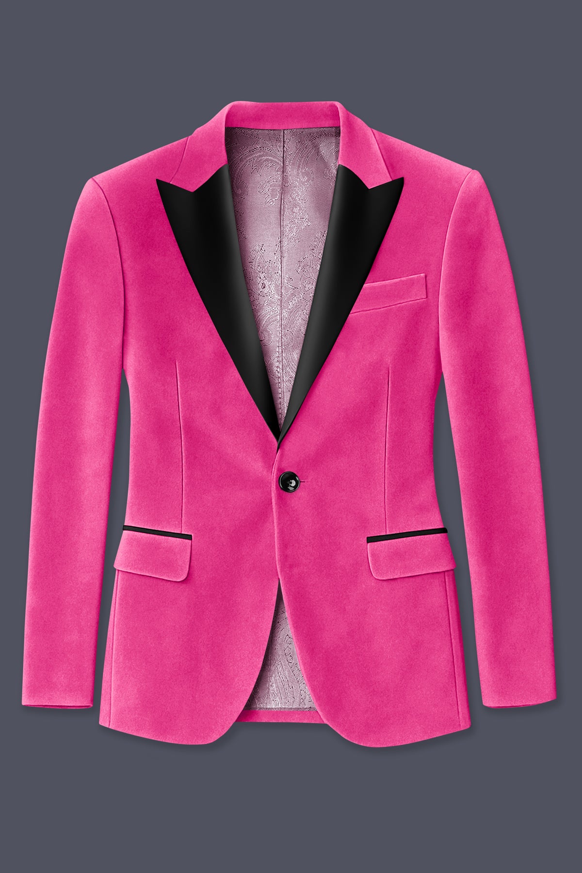Roselle-Cerise Pink Velvet Peak Lapel Tuxedo Blazer