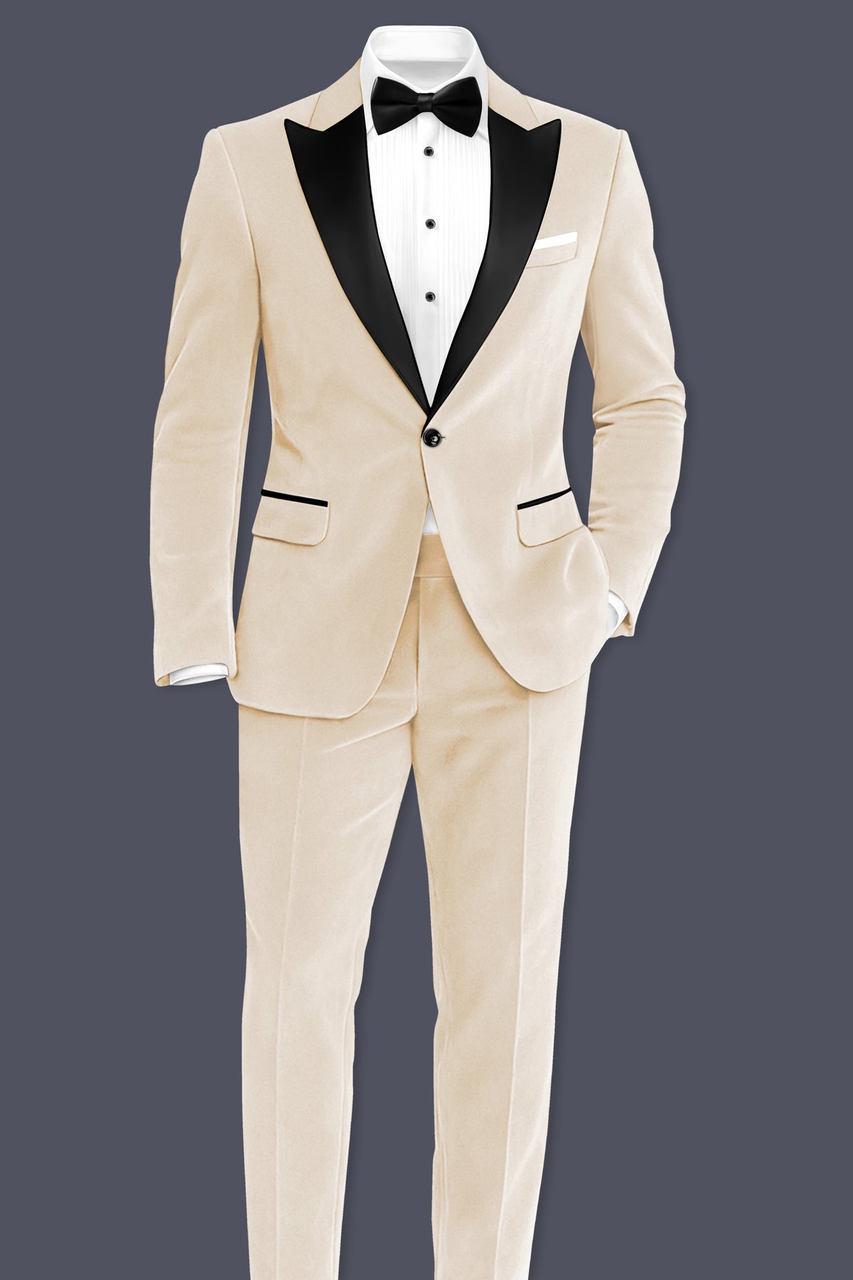 Opaline-Off White Velvet Peak Lapel Tuxedo Blazer