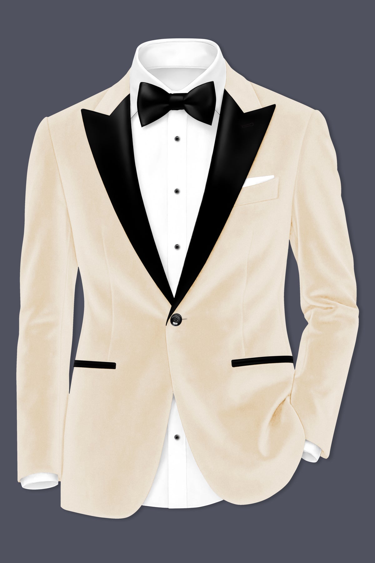 Opaline-Off White Velvet Peak Lapel Tuxedo Blazer