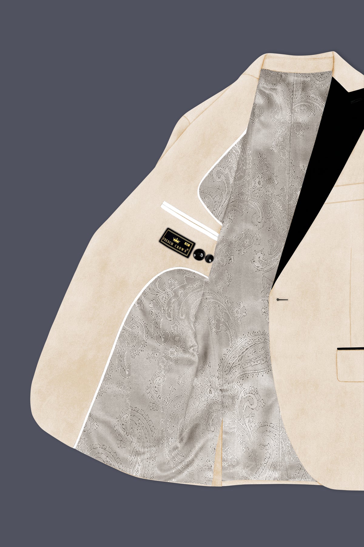 Opaline-Off White Velvet Peak Lapel Tuxedo Blazer
