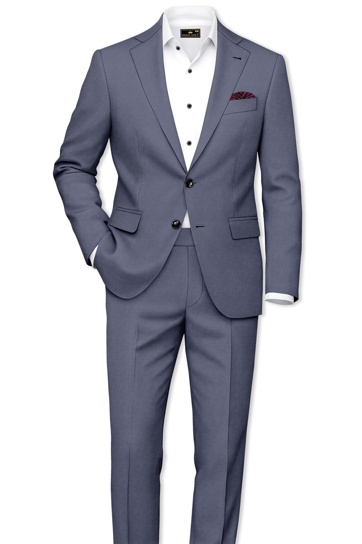 Graphite-Shuttle Gray Diamond Textured Wool Rich Slight Stretch Single Breasted Blazer