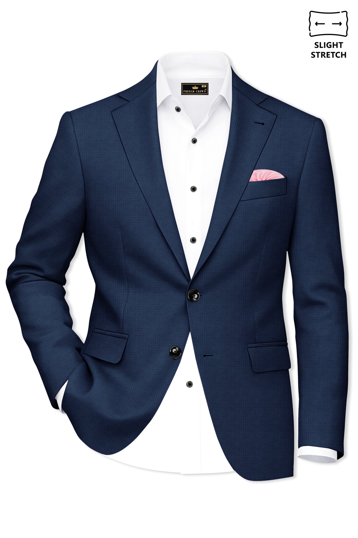 Regent-Ebony Blue Diamond Textured Wool Rich Slight Stretch Single Breasted Blazer