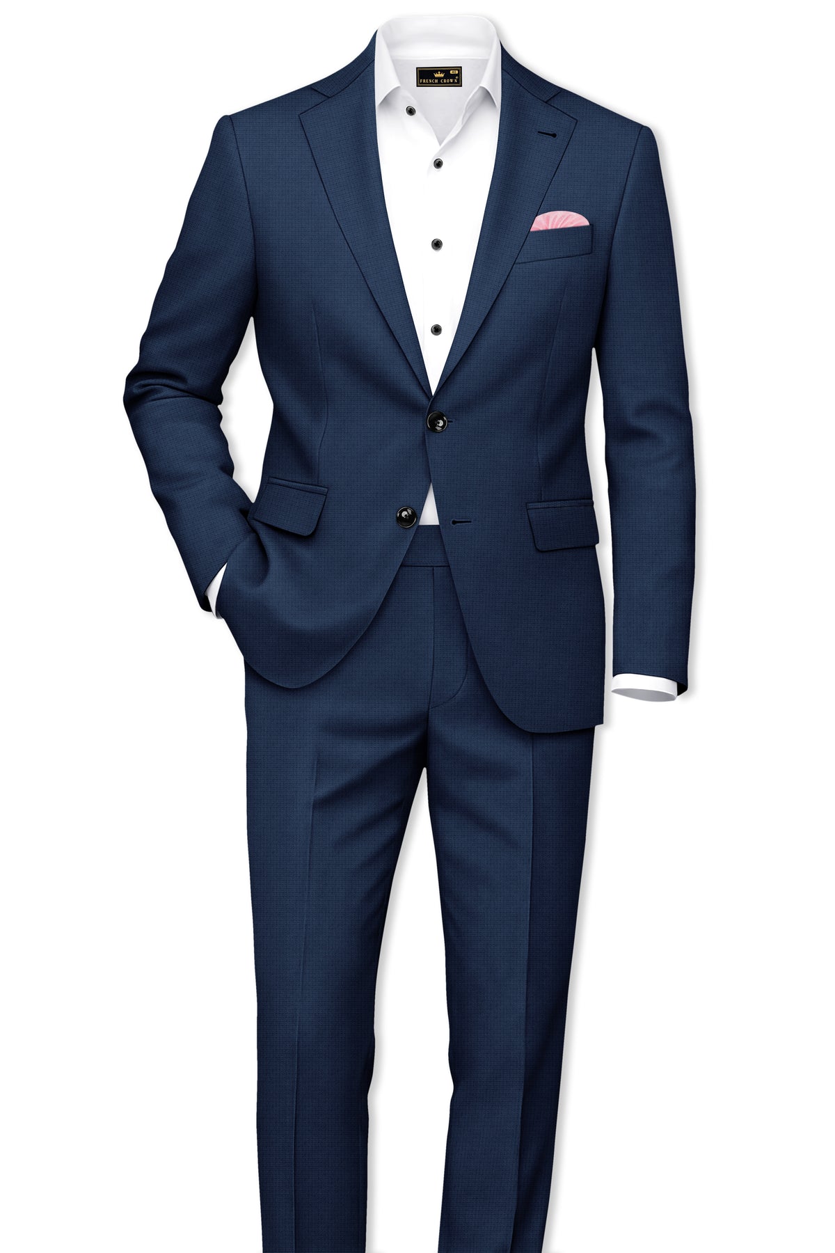 Regent-Ebony Blue Diamond Textured Wool Rich Slight Stretch Single Breasted Blazer