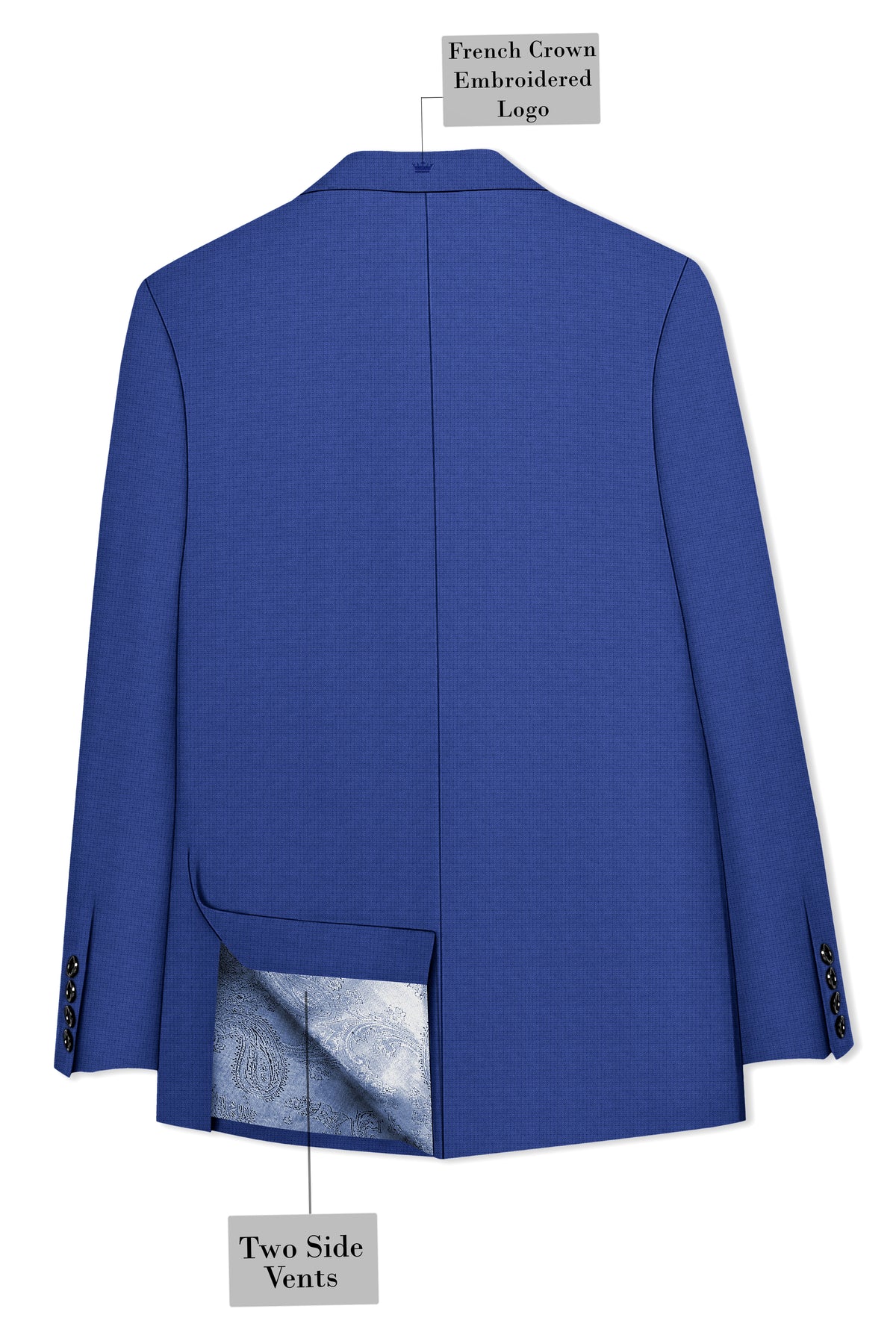 Aurelio-Chambray Blue Diamond Textured Wool Rich Slight Stretch Single Breasted Blazer