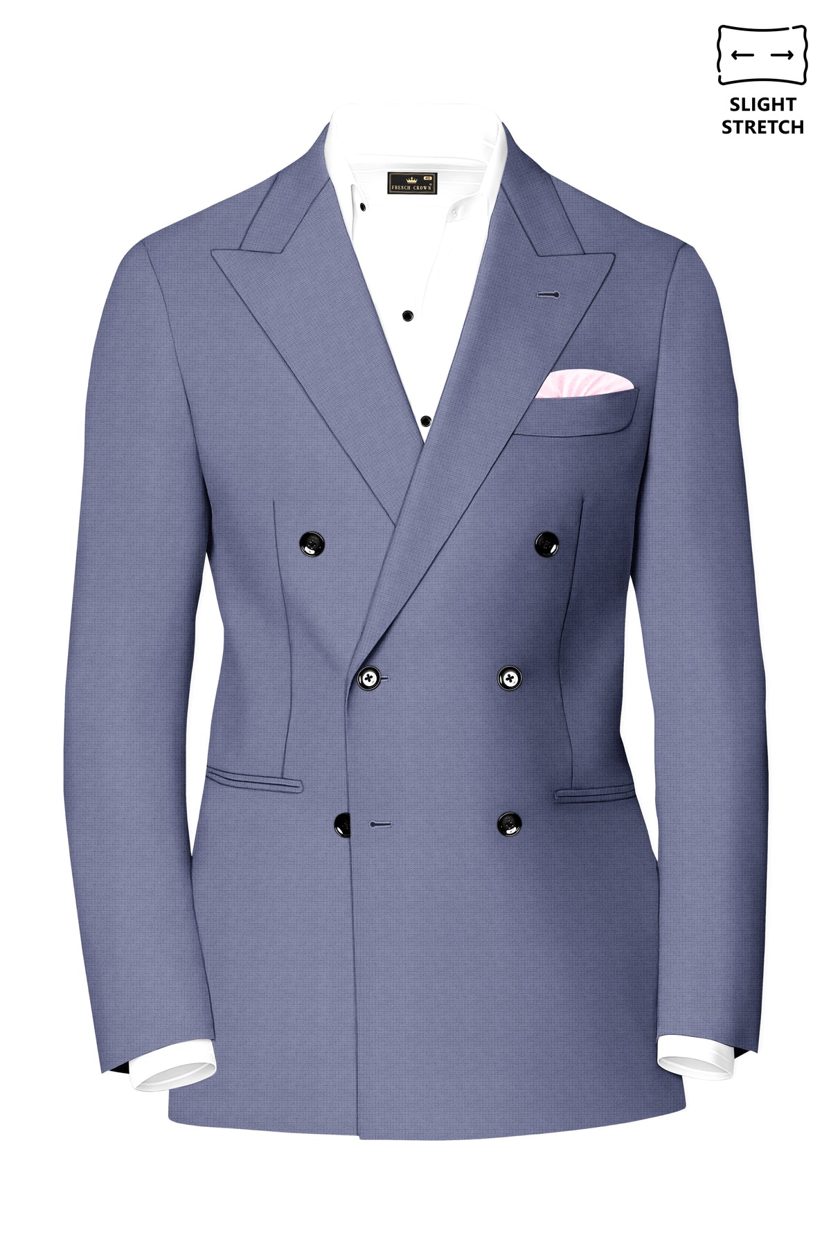Graphite-Shuttle Gray Diamond Textured Wool Rich Slight Stretch Double Breasted Blazer