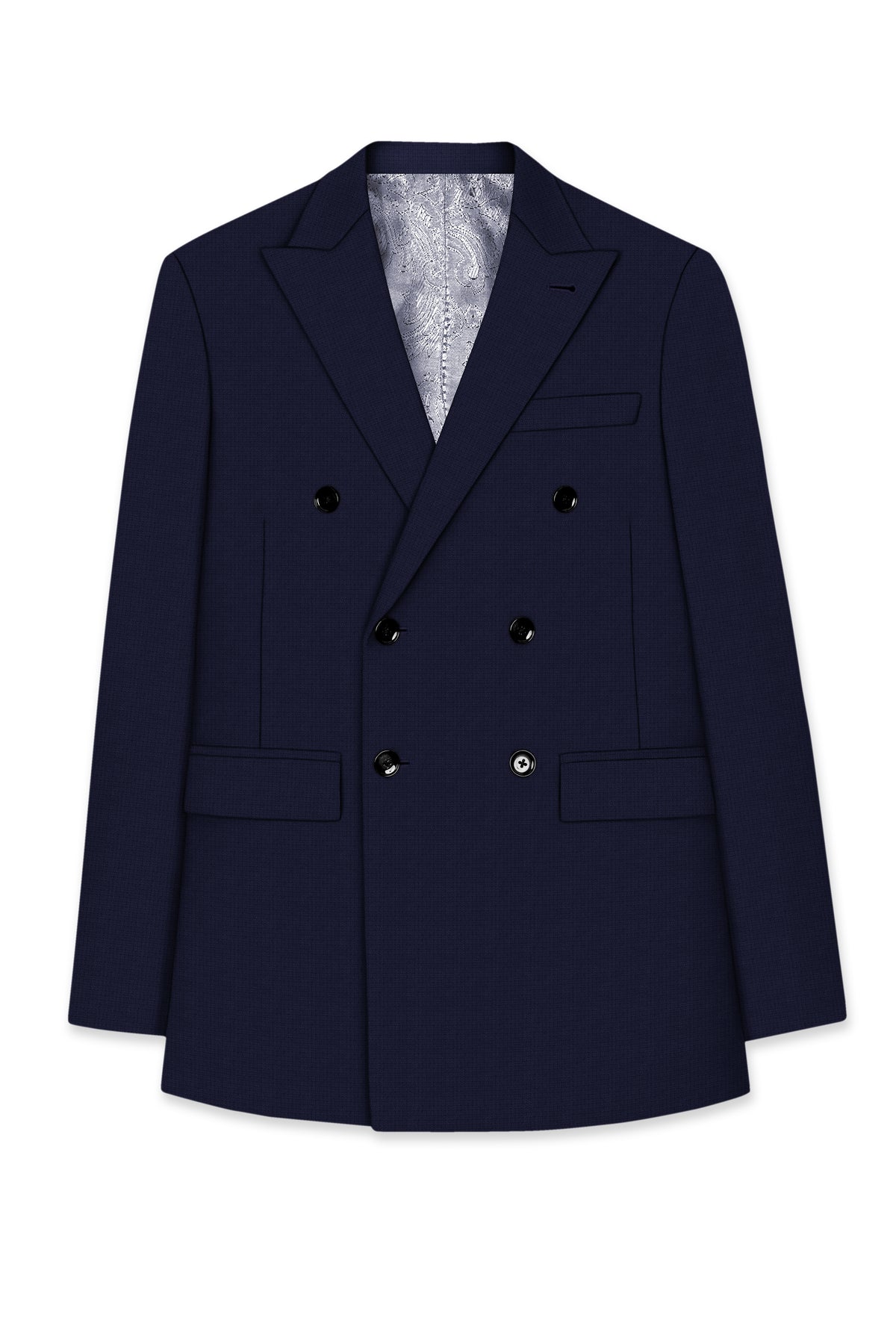Nocturne-Mirage Navy Diamond Textured Wool Rich Slight Stretch Double Breasted Blazer