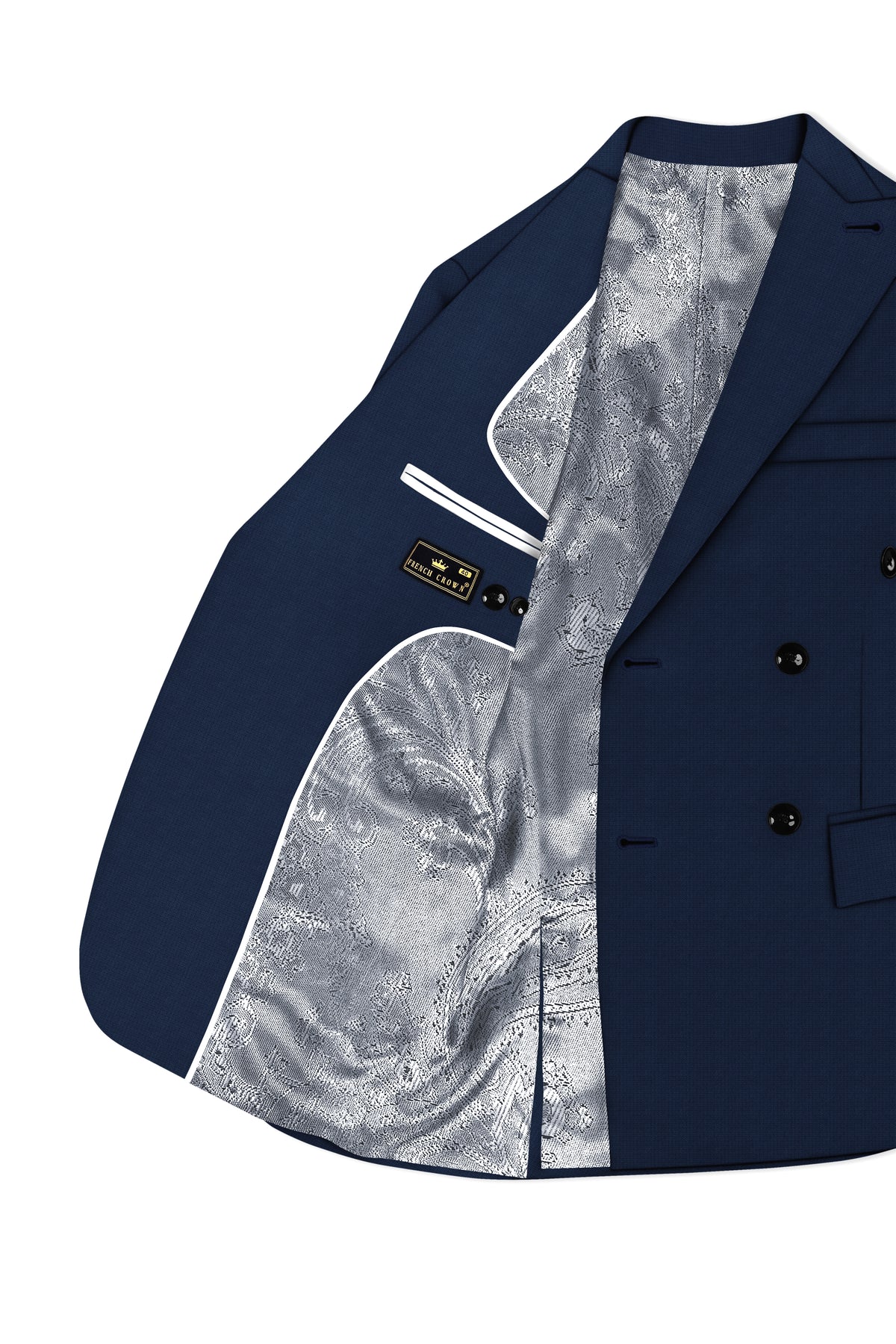 Regent-Ebony Blue Diamond Textured Wool Rich Slight Stretch Double Breasted Blazer