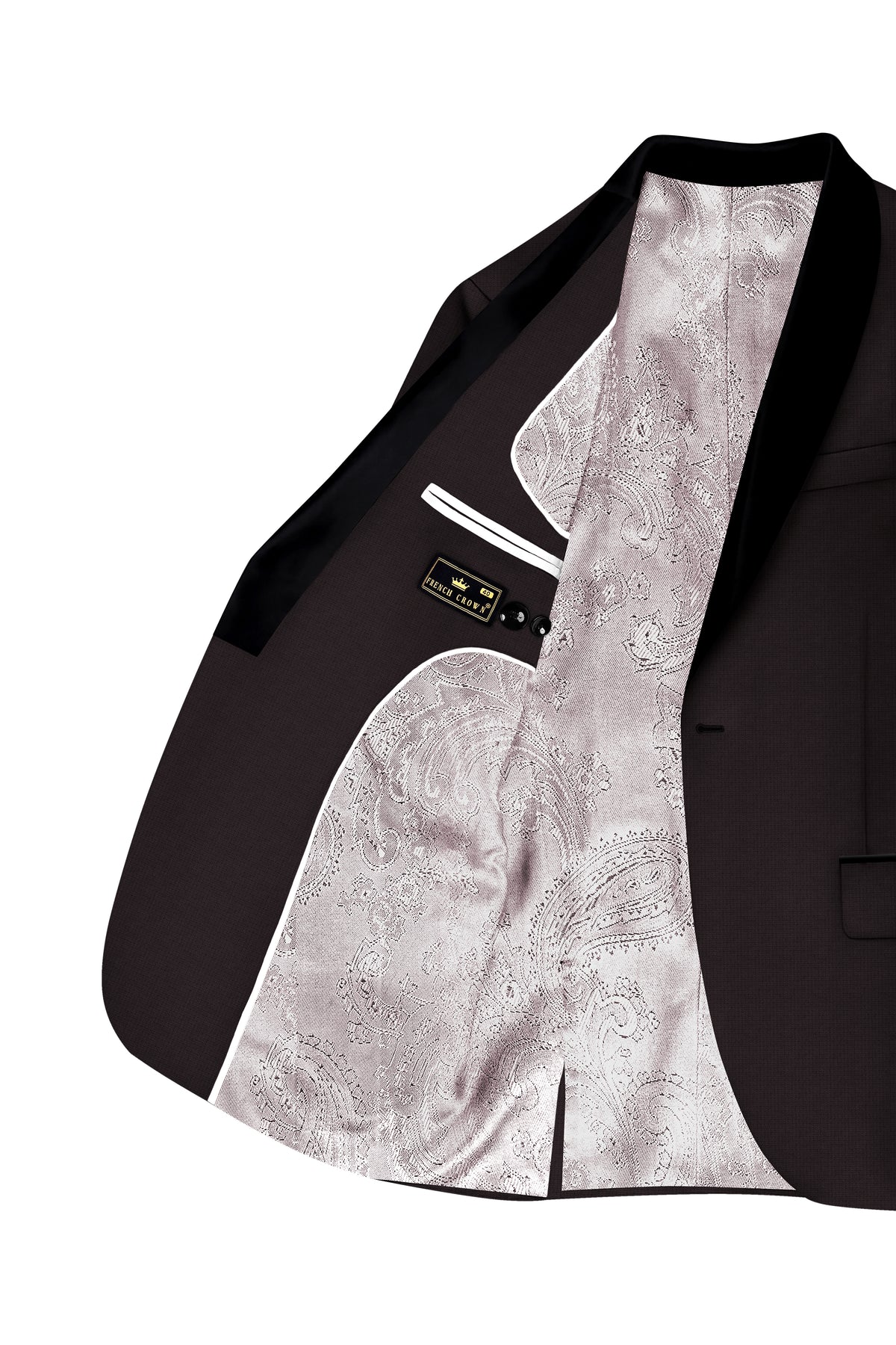 Regency-Cocoa Brown Diamond Textured Wool Rich Slight Stretch Tuxedo Blazer