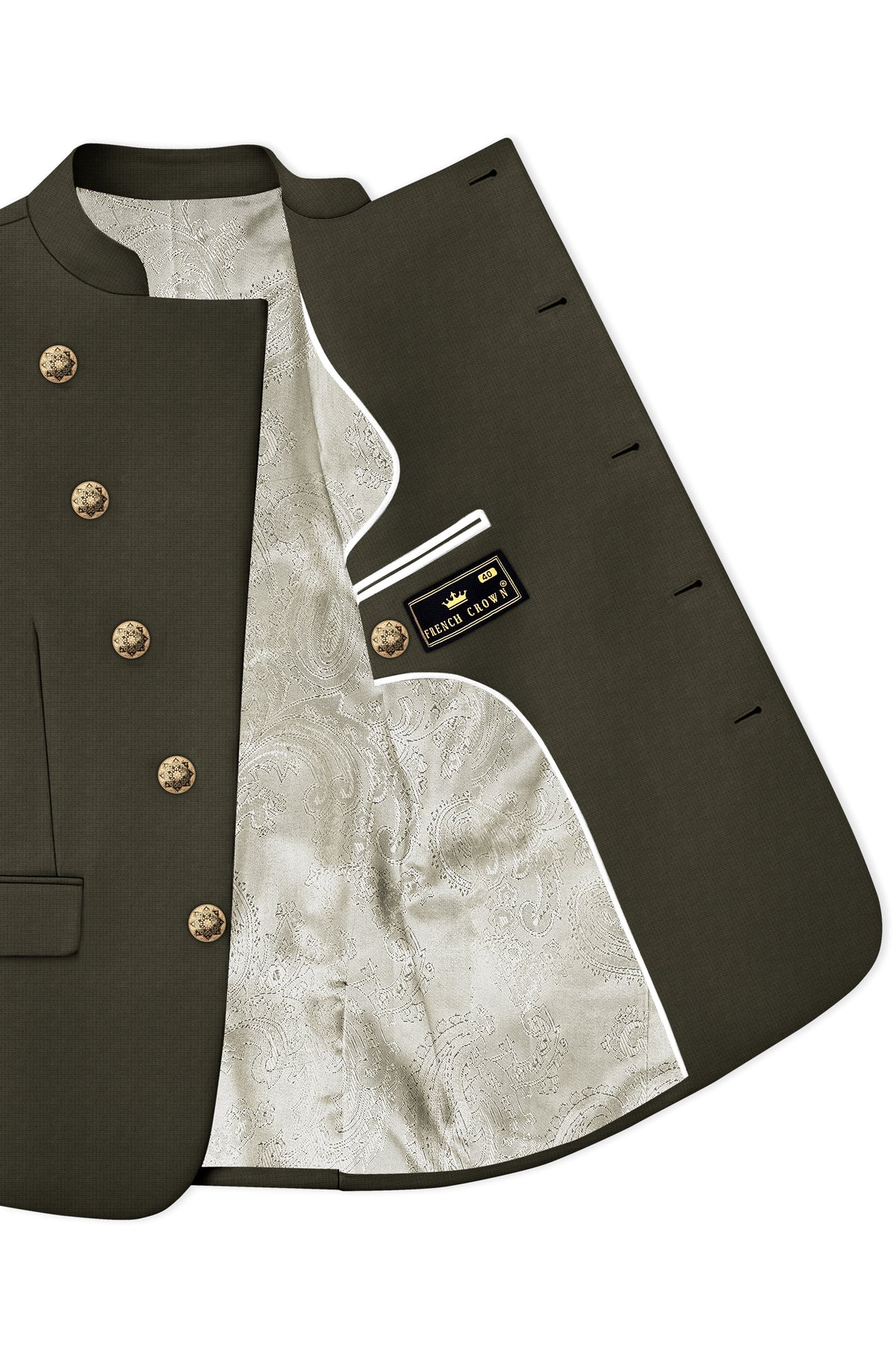 Prestige-Zeus Green Diamond Textured Wool Rich Slight Stretch Cross Placket Bandhgala Blazer
