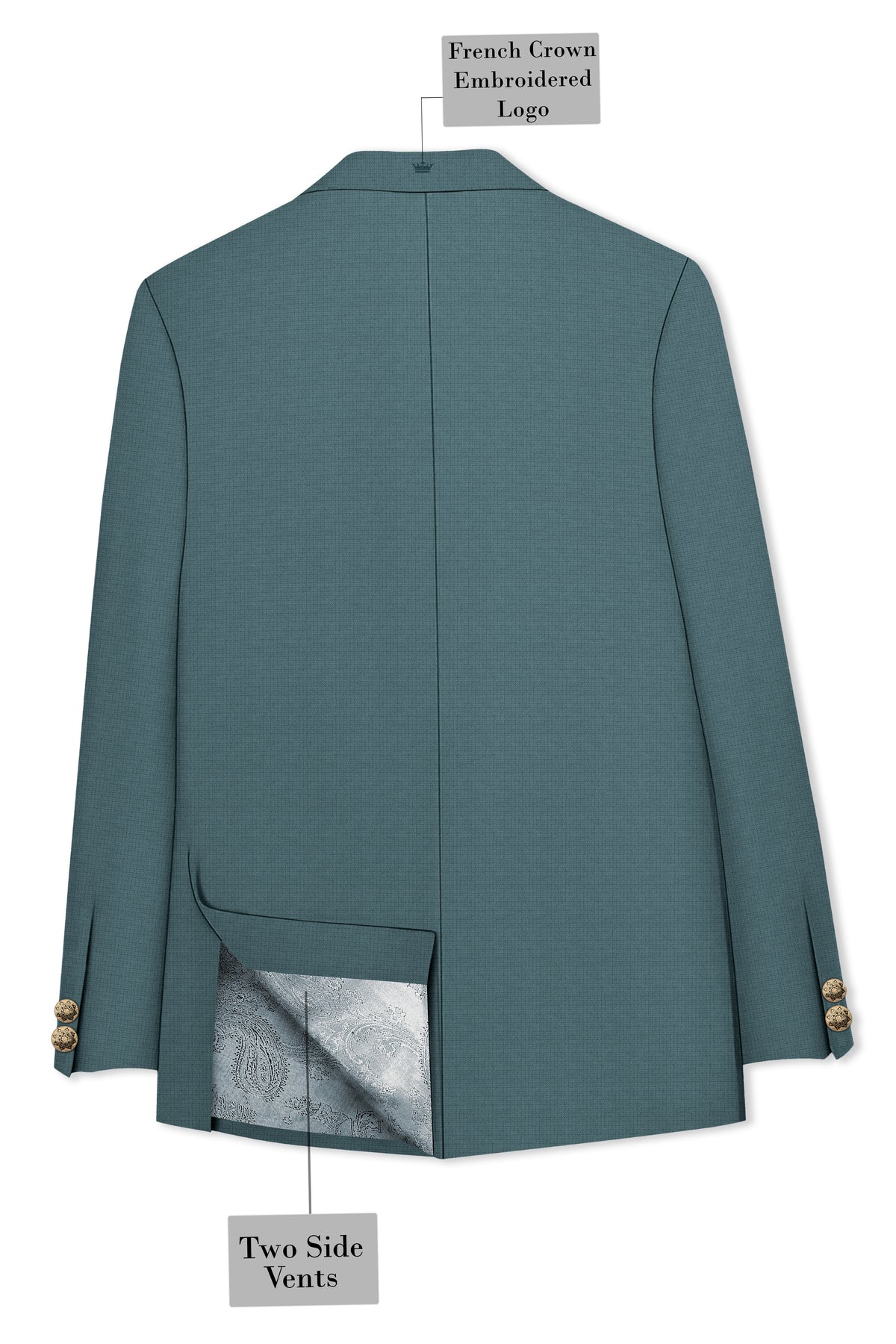 Viridian-Beetle Green Diamond Textured Wool Rich Slight Stretch Cross Placket Bandhgala Blazer