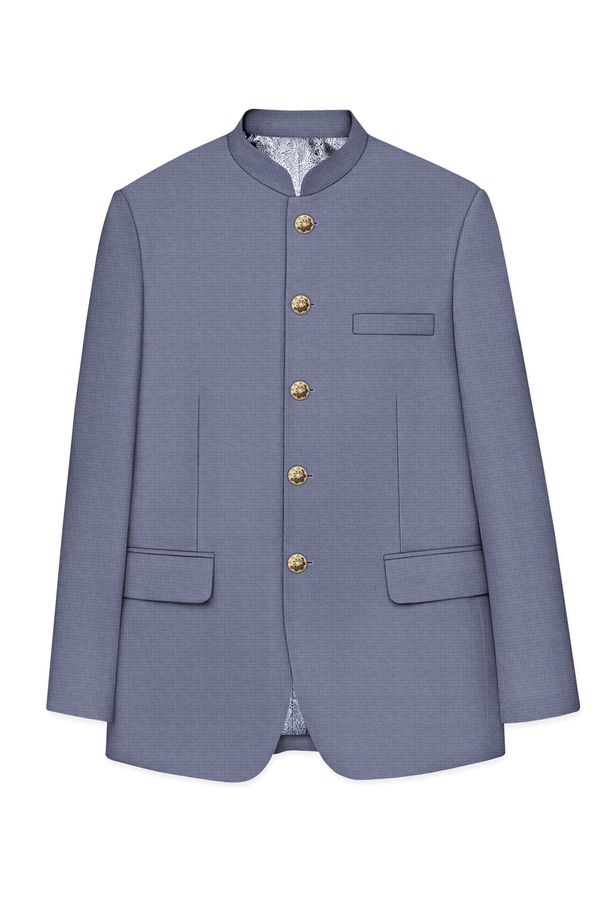 Graphite-Shuttle Gray Diamond Textured Wool Rich Slight Stretch Bandhgala Blazer