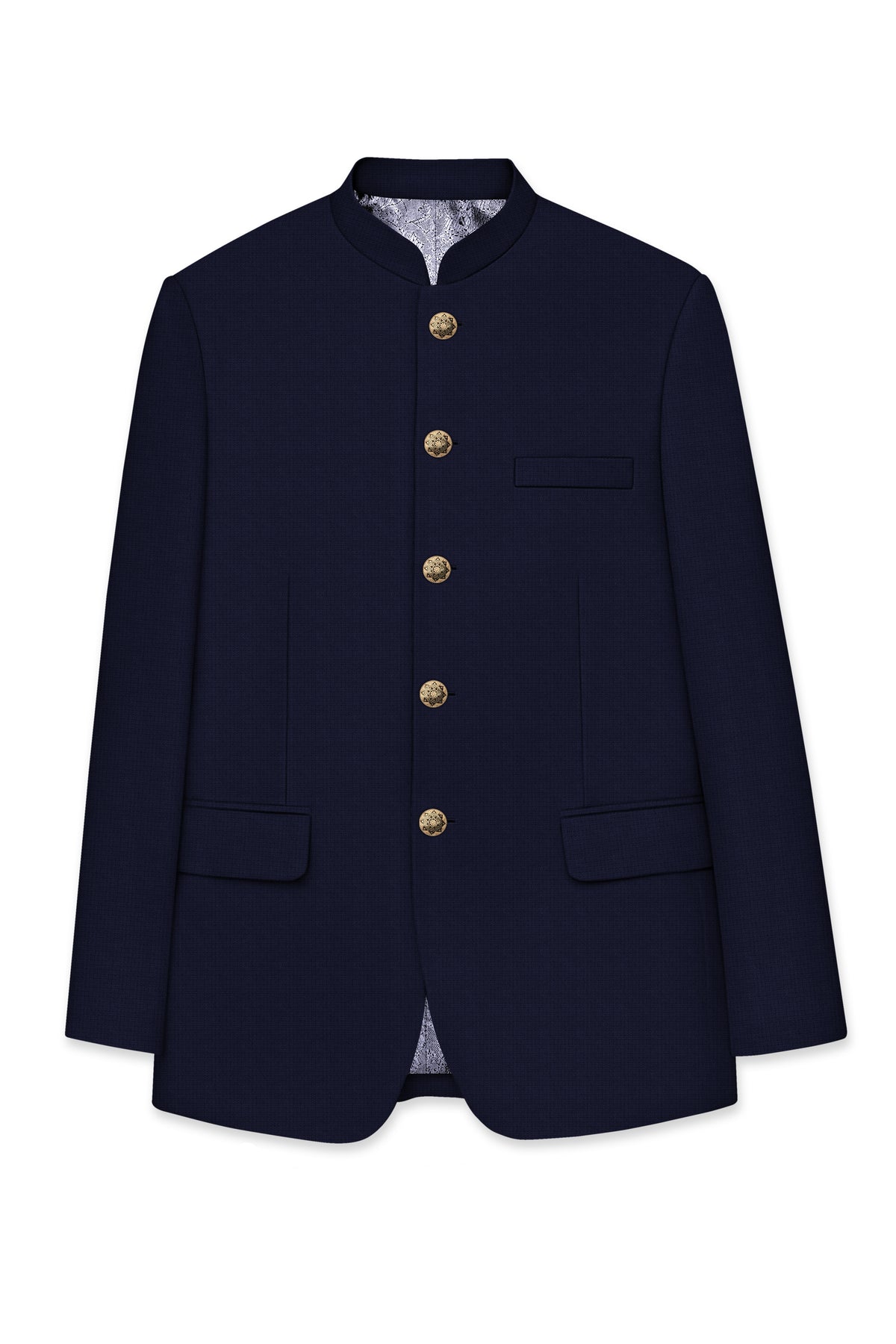 Nocturne-Mirage Navy Diamond Textured Wool Rich Slight Stretch Bandhgala Blazer