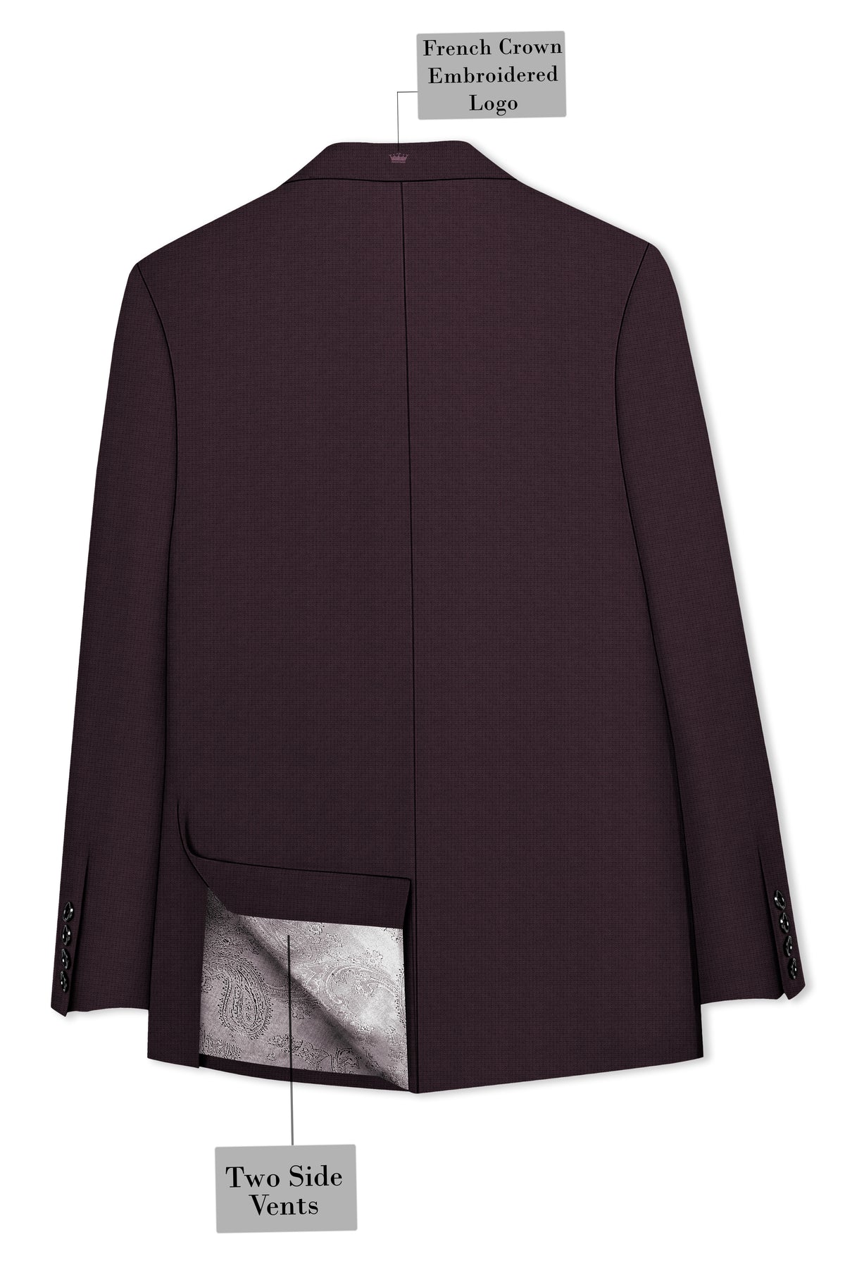 Velaris-Thunder Purple Diamond Textured Wool Rich Slight Stretch Peak Lapel Tuxedo Blazer