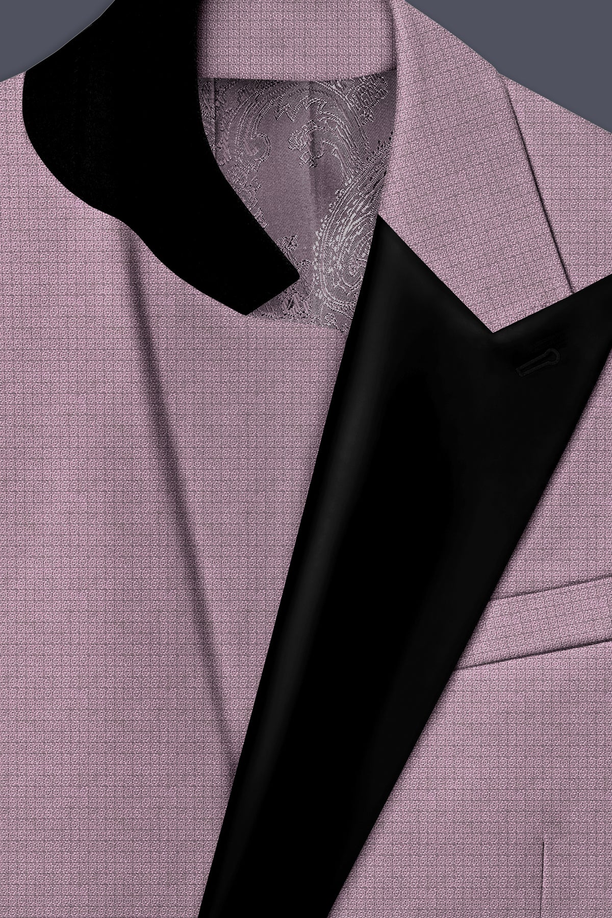 Regalia-Mountbatten Pink Diamond Textured Wool Rich Slight Stretch Peak Lapel Tuxedo Blazer