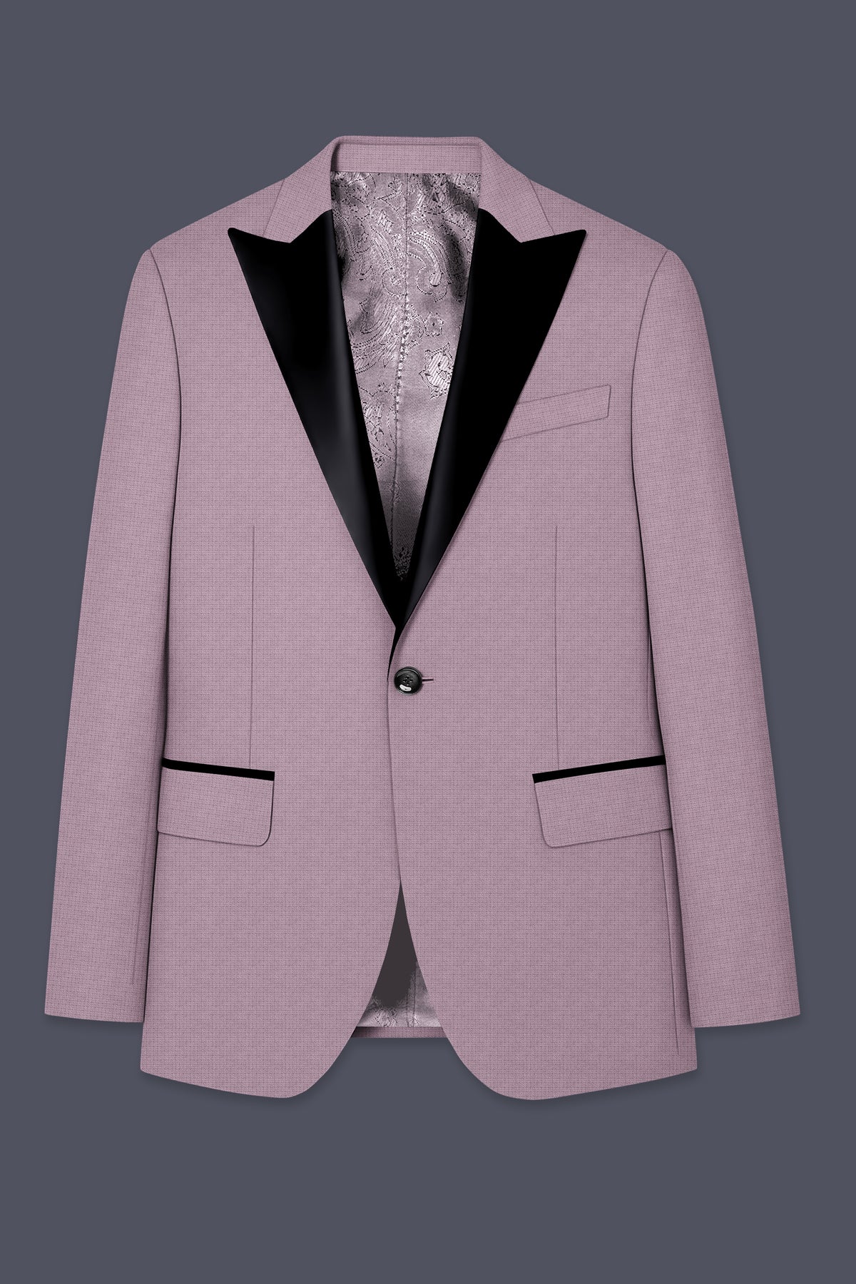 Regalia-Mountbatten Pink Diamond Textured Wool Rich Slight Stretch Peak Lapel Tuxedo Blazer