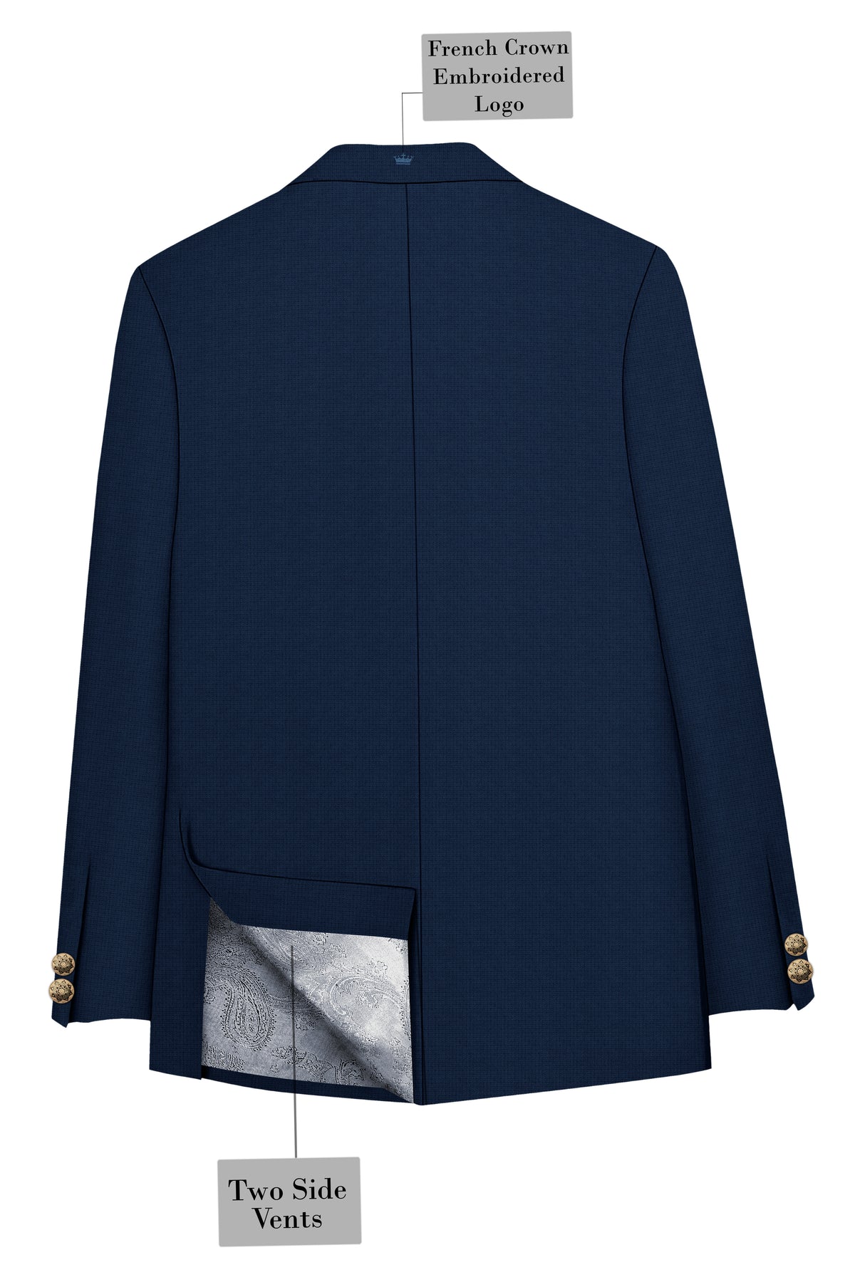Regent-Ebony Blue Diamond Textured Wool Rich Slight Stretch Bandhgala Blazer