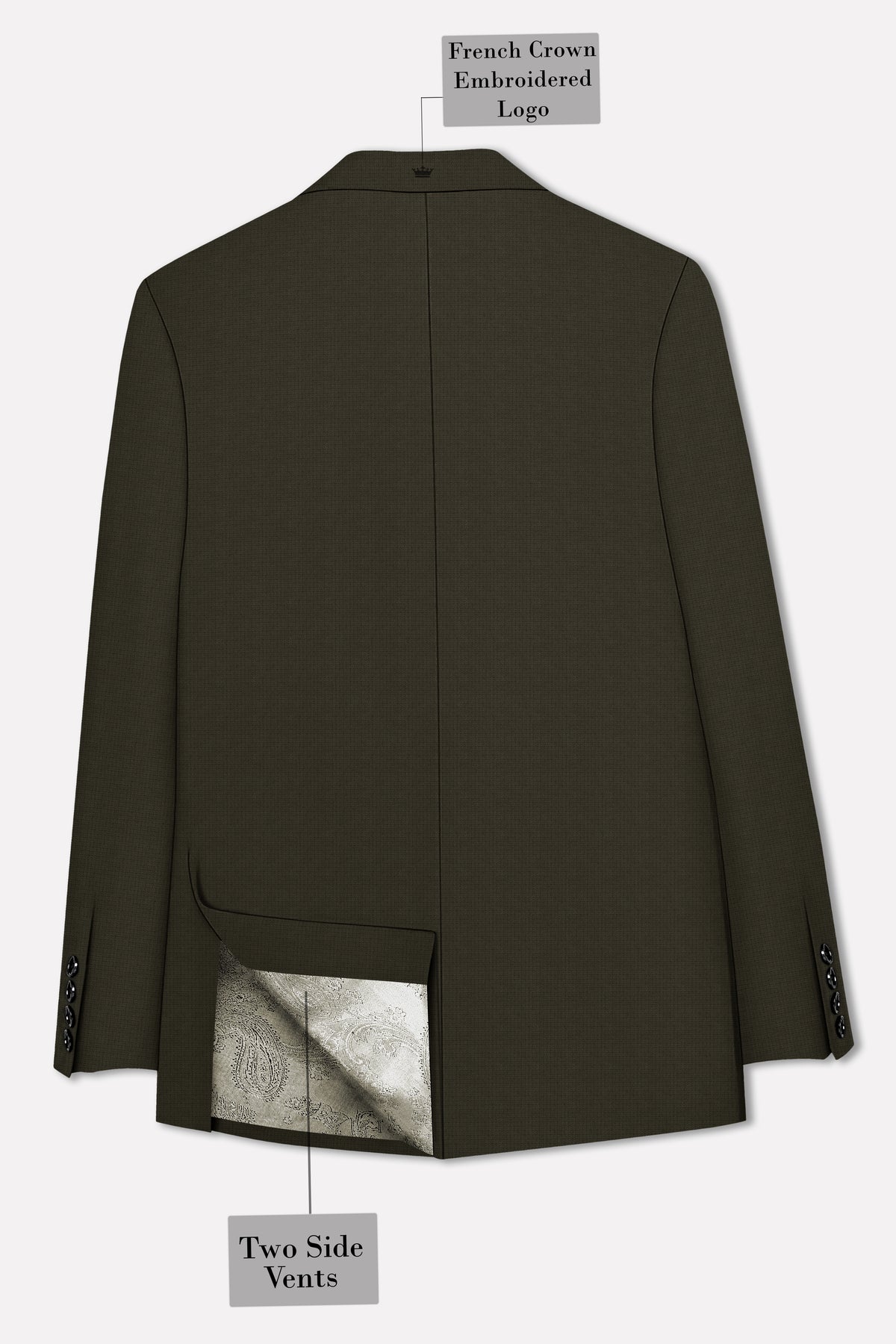 Prestige-Zeus Green Diamond Textured Wool Rich Slight Stretch Peak Lapel Tuxedo Blazer