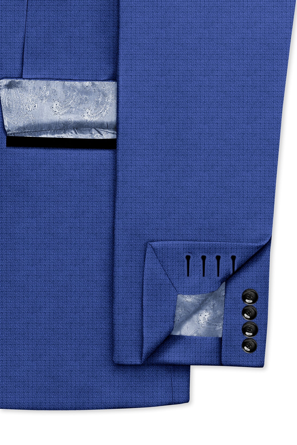 Aurelio-Chambray Blue Diamond Textured Wool Rich Slight Stretch Peak Lapel Tuxedo Blazer