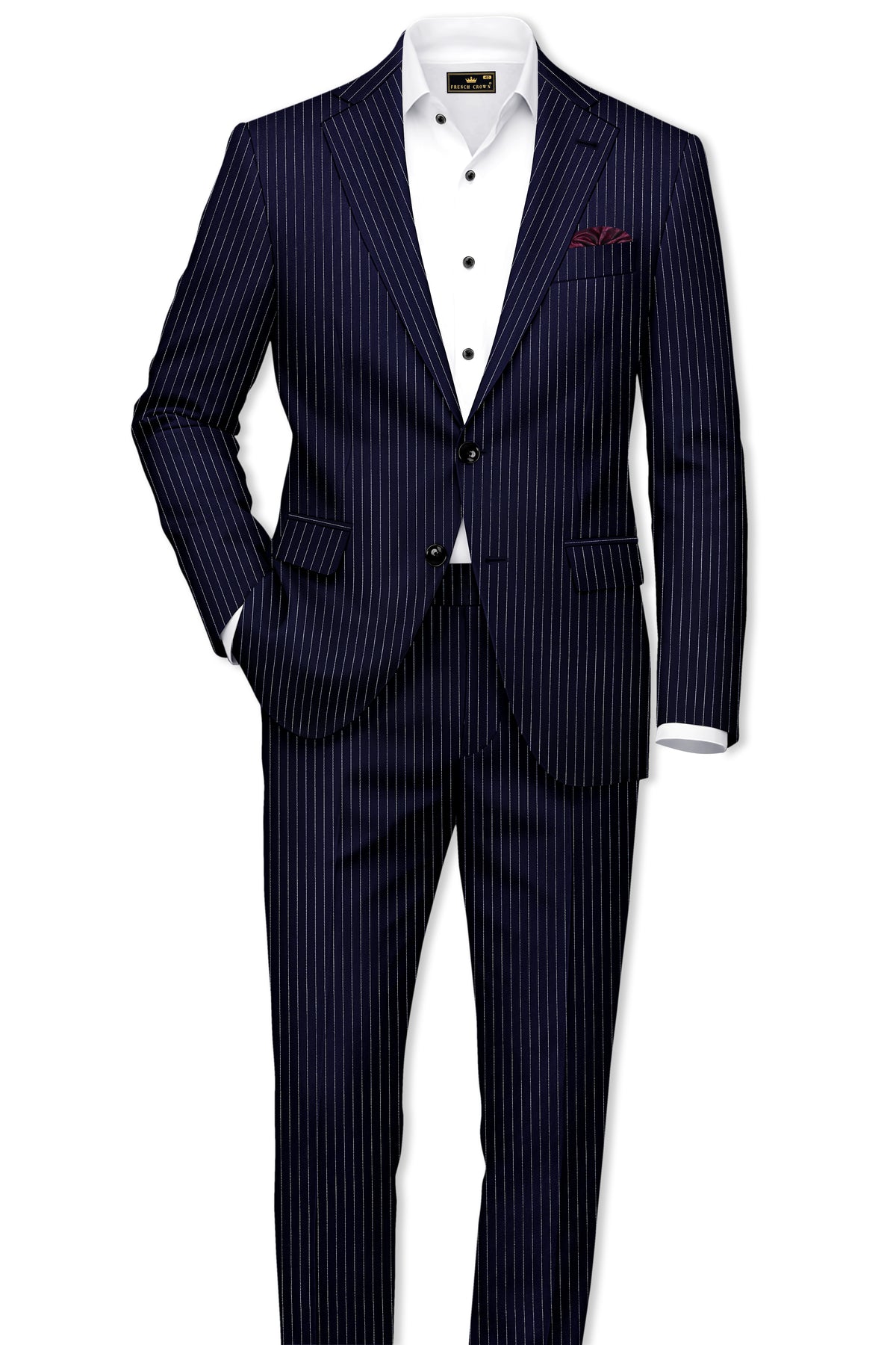 Mariner-Denim Blue And Bright White Chalk Striped Wool Rich Wrinkle-Free Fluid Drape Fabric Single Breasted Blazer