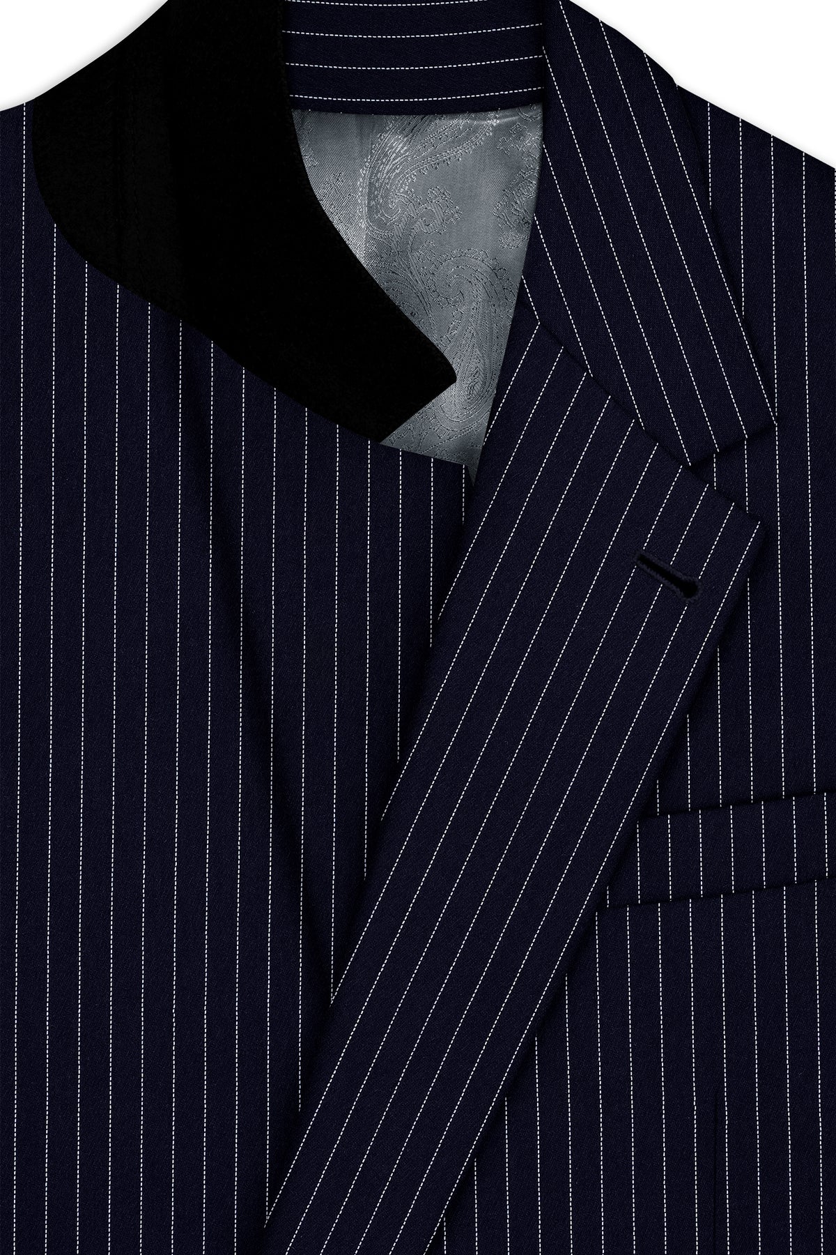 Mariner-Denim Blue And Bright White Chalk Striped Wool Rich Wrinkle-Free Fluid Drape Fabric Single Breasted Blazer