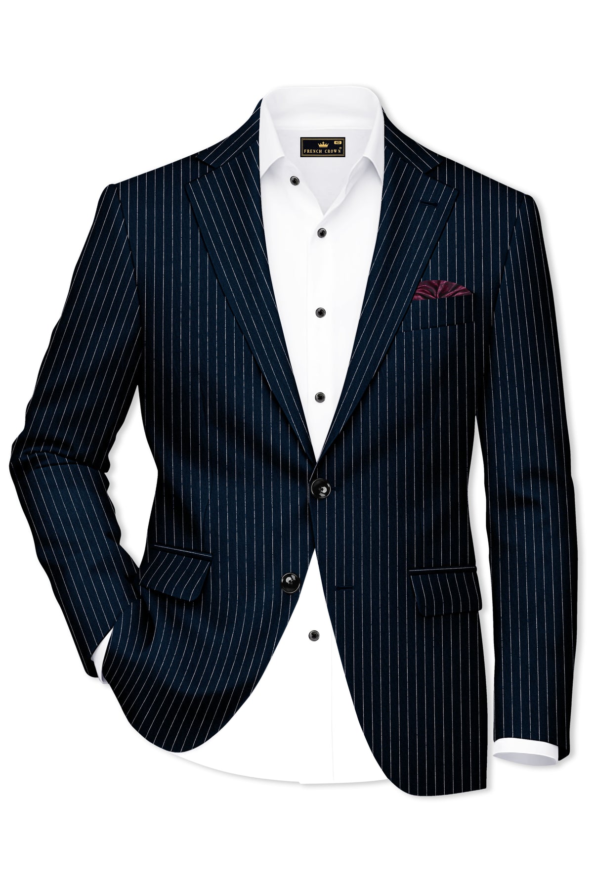 Zenith-Imperial Teal Green And Bright White Chalk Striped Wool Rich Wrinkle-Free Fluid Drape Fabric Single Breasted Blazer