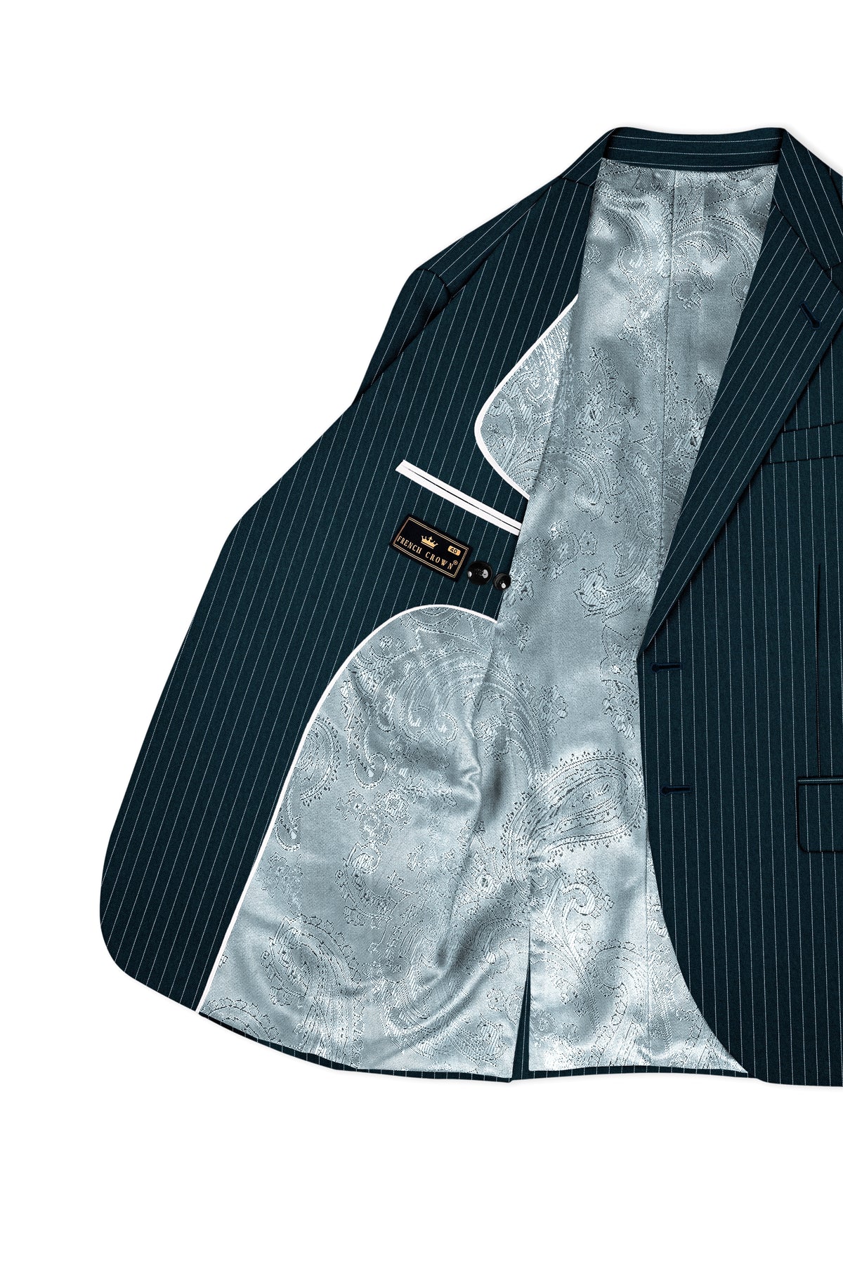Zenith-Imperial Teal And Bright White Chalk Striped Wool Rich Wrinkle-Free Fluid Drape Fabric Single Breasted Blazer