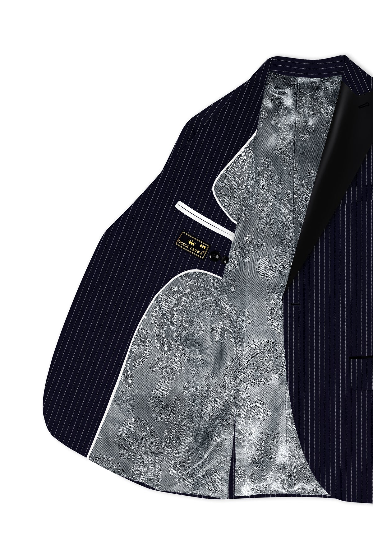 Mariner-Denim Blue And Bright White Chalk Striped Wool Rich Wrinkle-Free Fluid Drape Fabric Peak Lapel Tuxedo Blazer