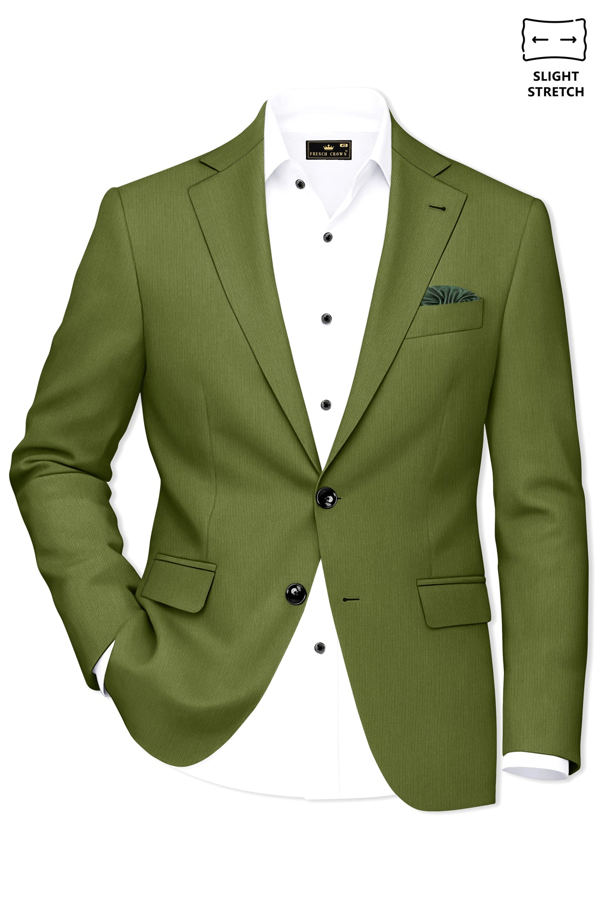 Hunter-Muddy Green Diamond Textured Wool Rich Slight Stretch Single Breasted Blazer