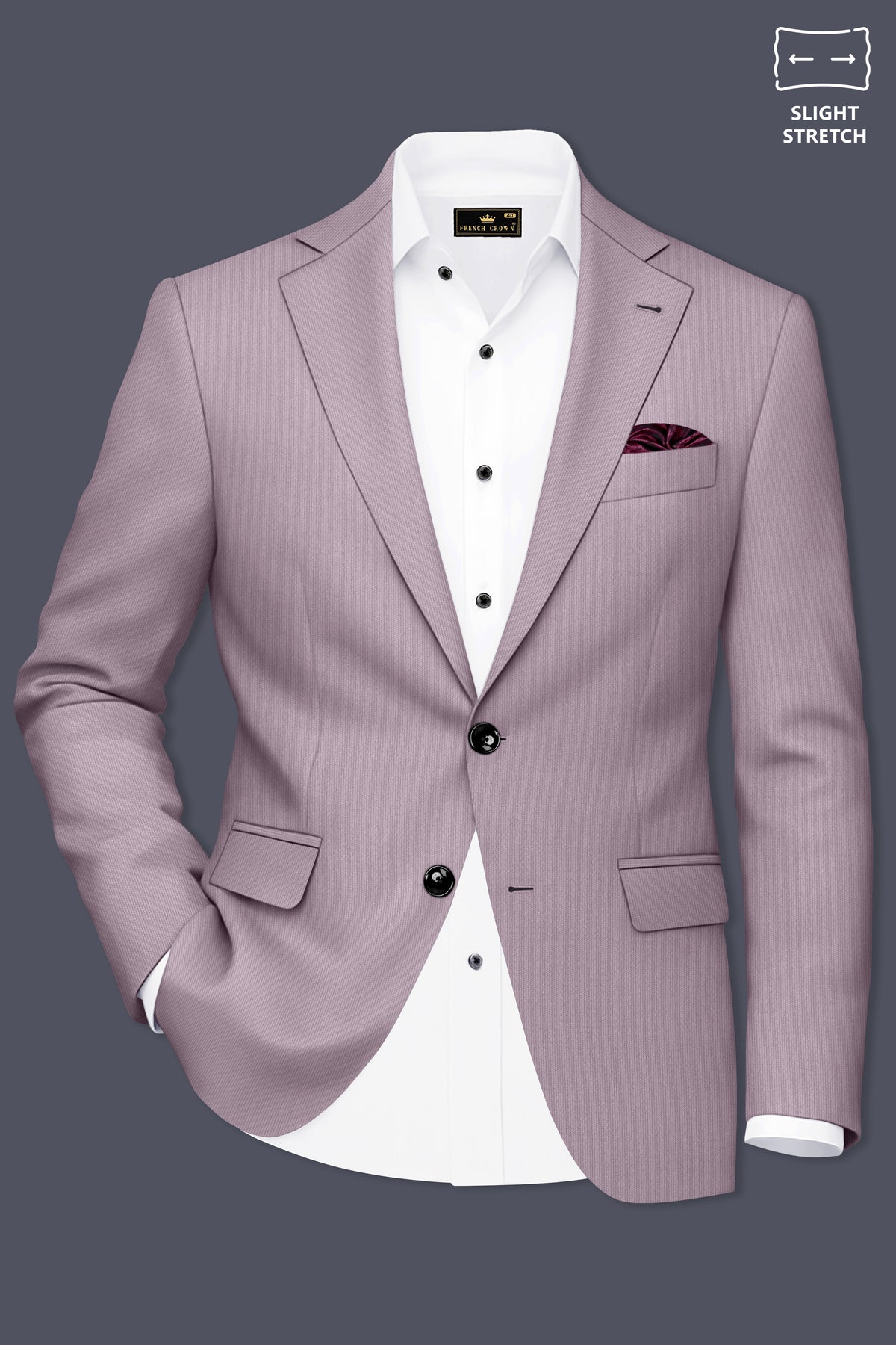 Celeste-Martini Pink Diamond Textured Wool Rich Slight Stretch Single Breasted Blazer