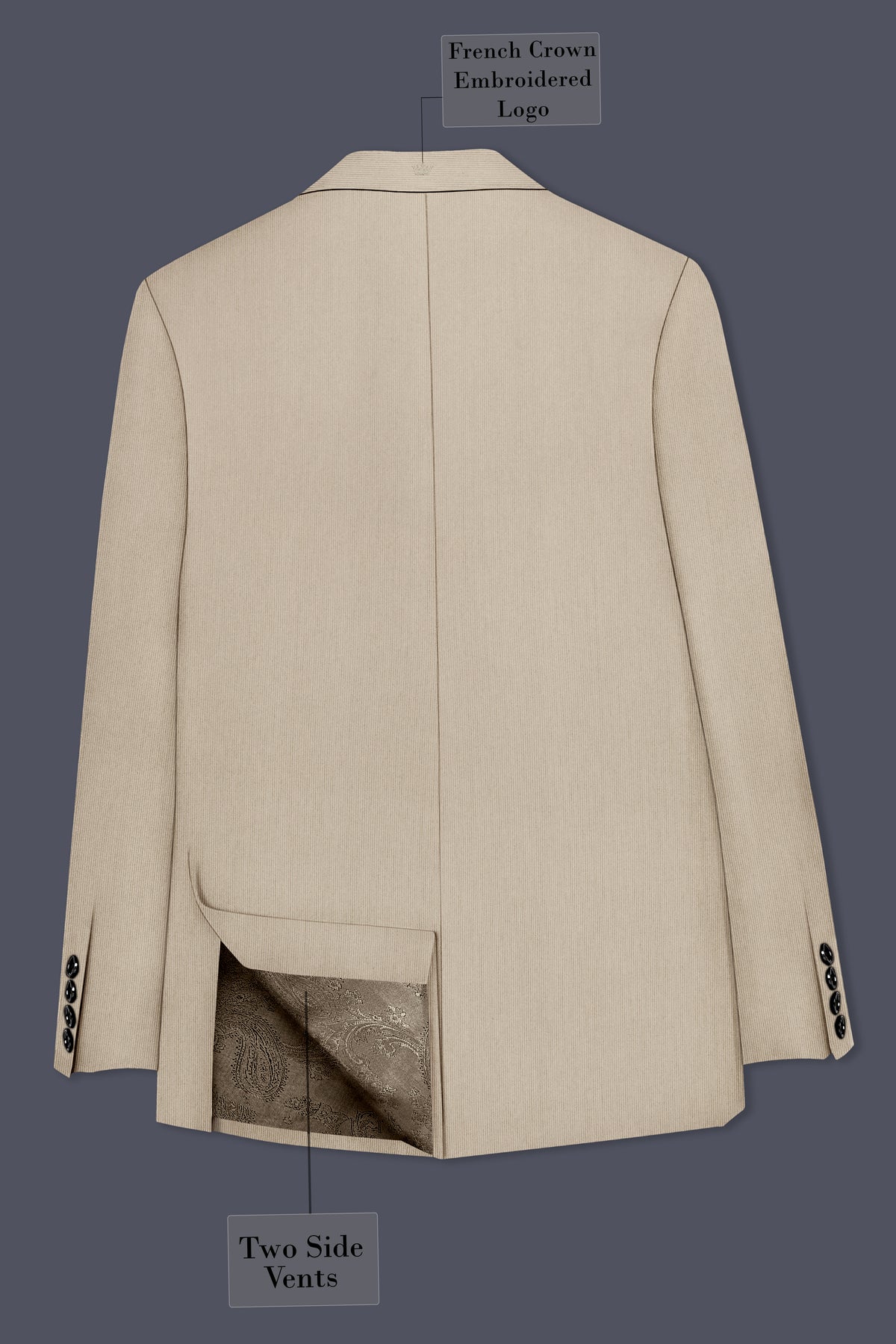 Ivoria-Vanilla Cream Diamond Textured Wool Rich Slight Stretch Single Breasted Blazer