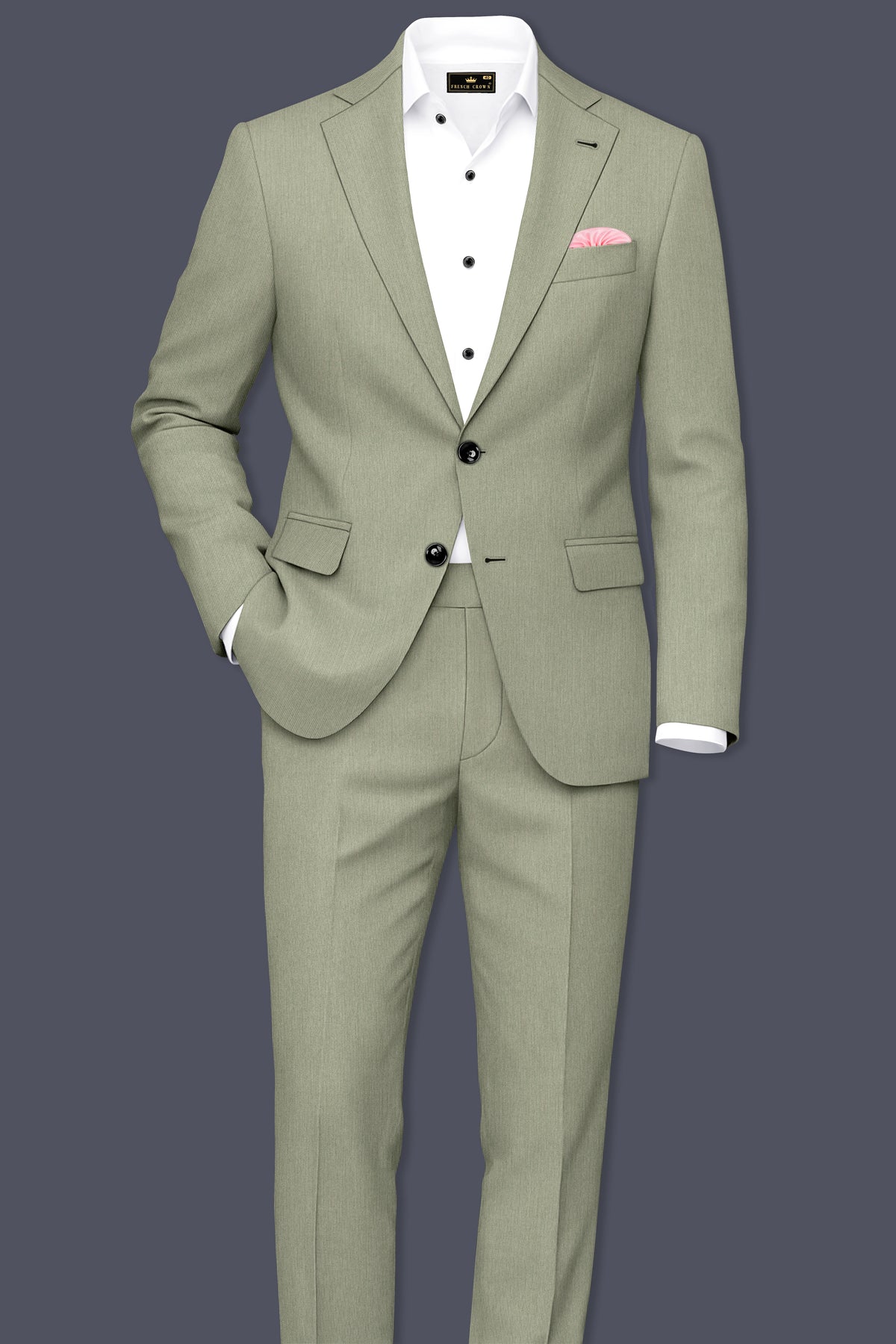 Elysian-Sage Green Diamond Textured Wool Rich Slight Stretch Single Breasted Blazer