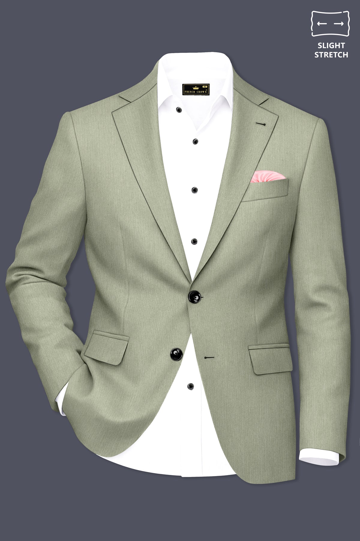 Elysian-Sage Green Diamond Textured Wool Rich Slight Stretch Single Breasted Blazer