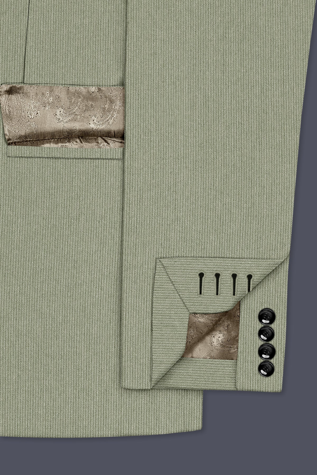 Elysian-Sage Green Diamond Textured Wool Rich Slight Stretch Single Breasted Blazer