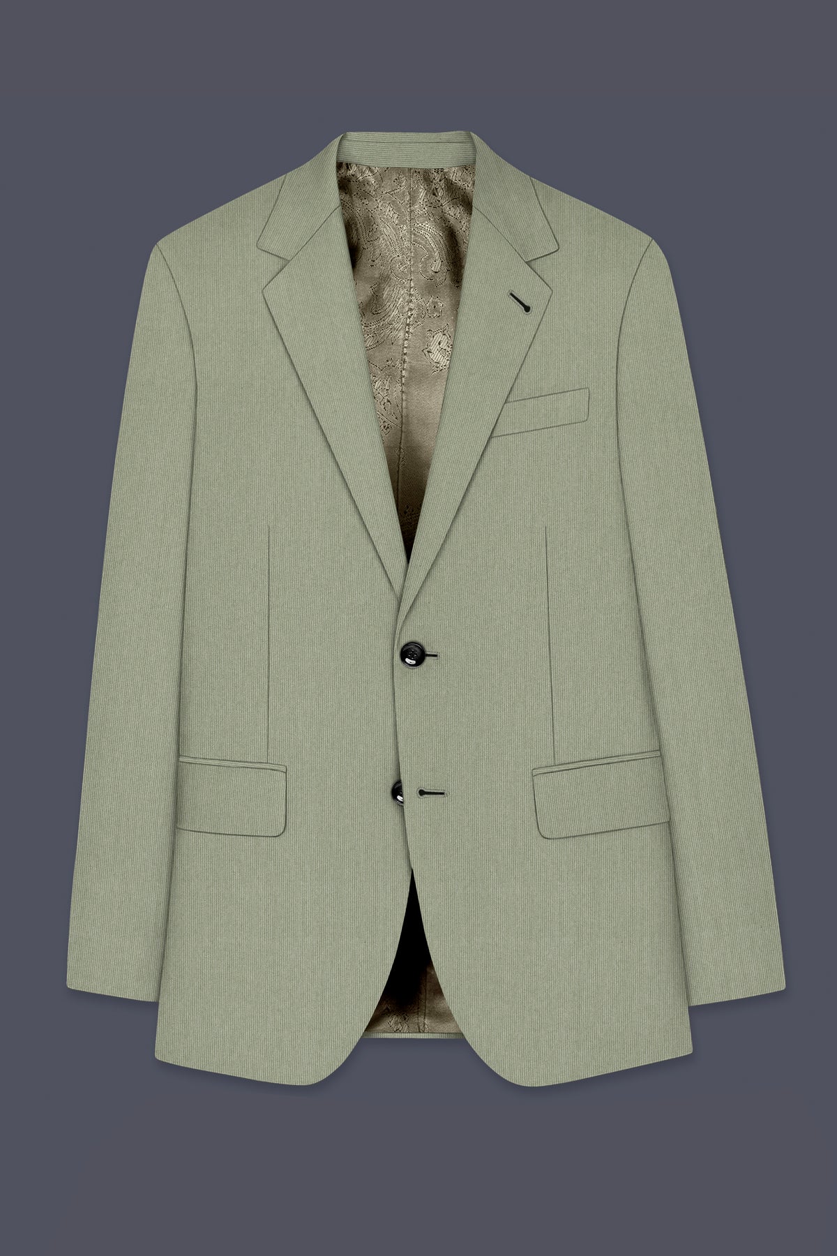 Elysian-Sage Green Diamond Textured Wool Rich Slight Stretch Single Breasted Blazer