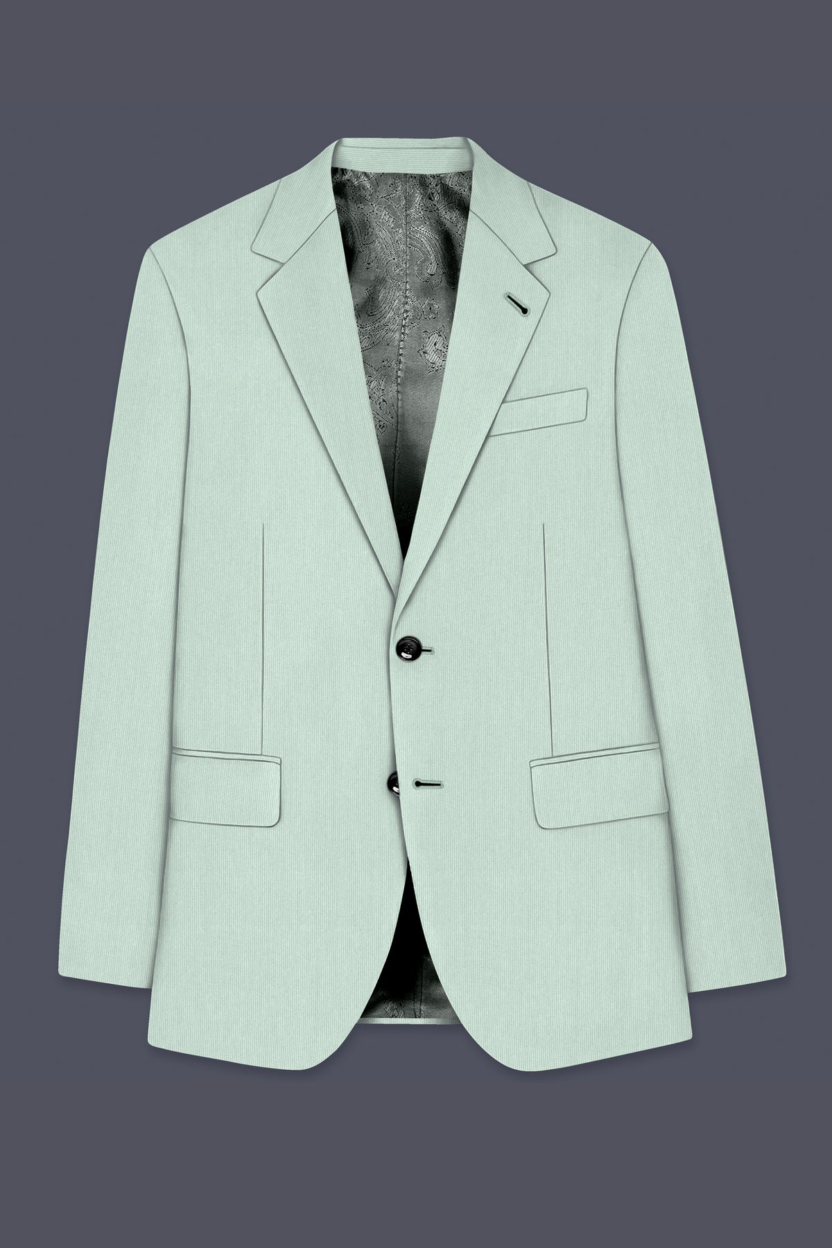 Viridis-Pumice Green Diamond Textured Wool Rich Slight Stretch Single Breasted Blazer