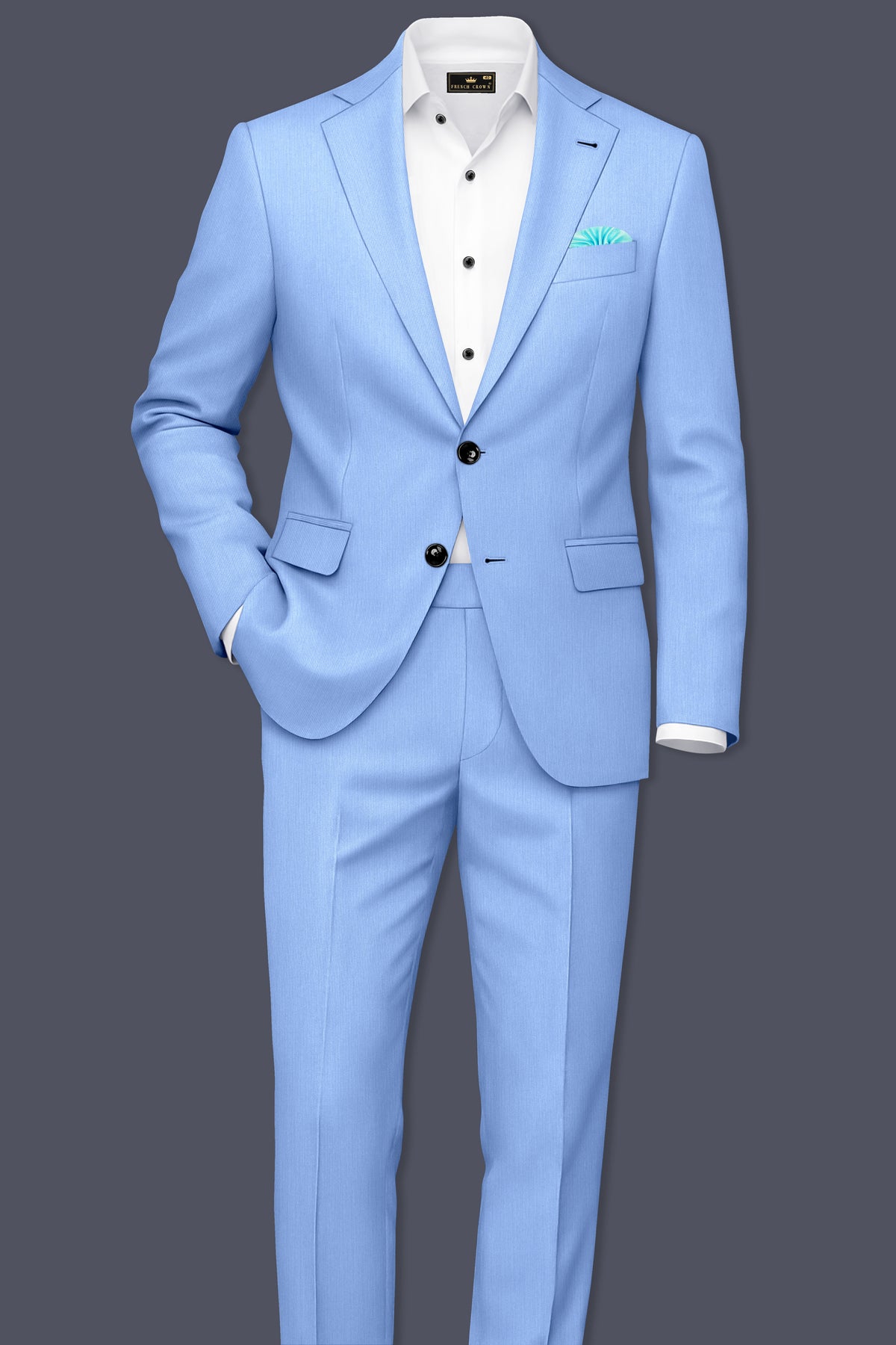 Cobalt-Jordy Blue Diamond Textured Wool Rich Slight Stretch Single Breasted Blazer