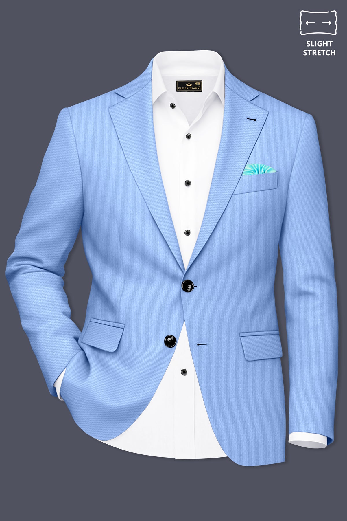 Cobalt-Jordy Blue Diamond Textured Wool Rich Slight Stretch Single Breasted Blazer