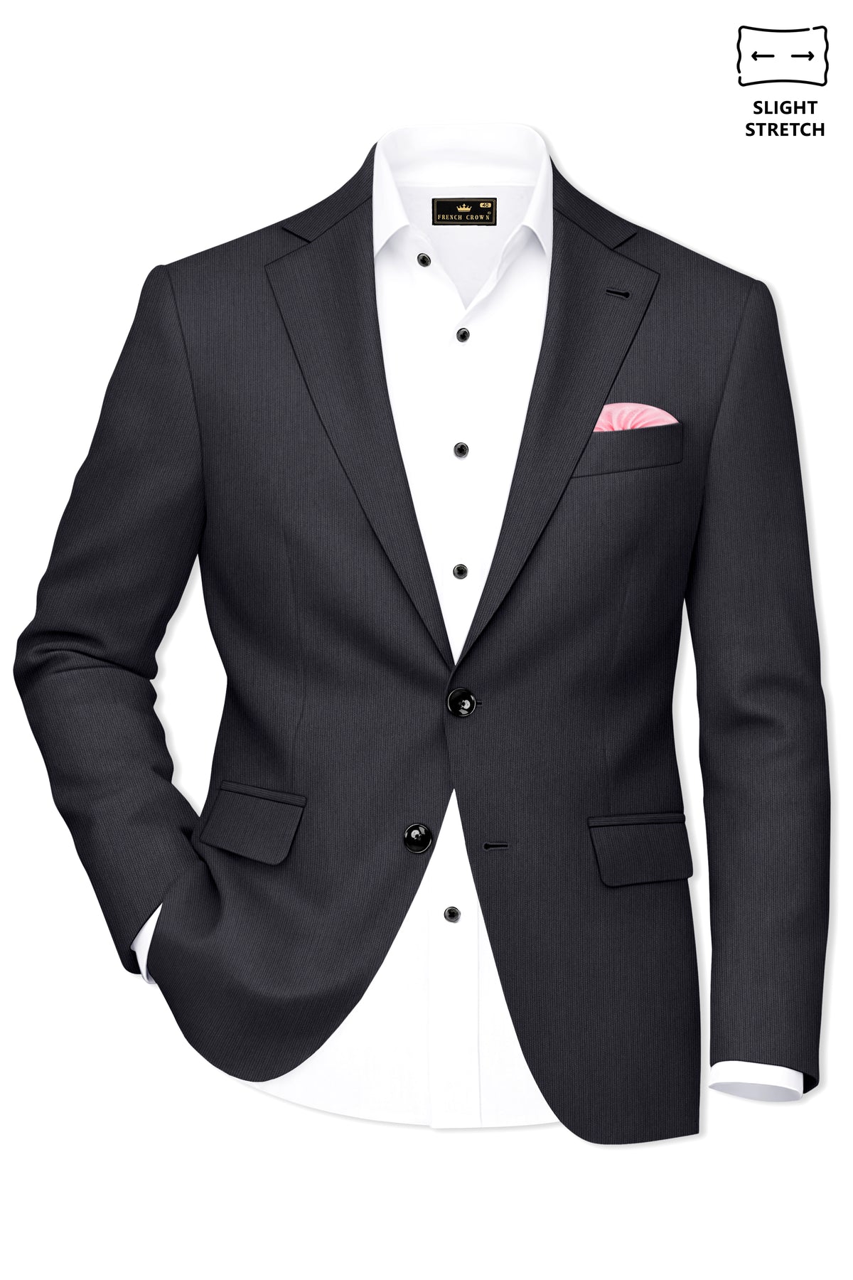 Axton-Baltic Sea Gray Diamond Textured Wool Rich Slight Stretch Single Breasted Blazer