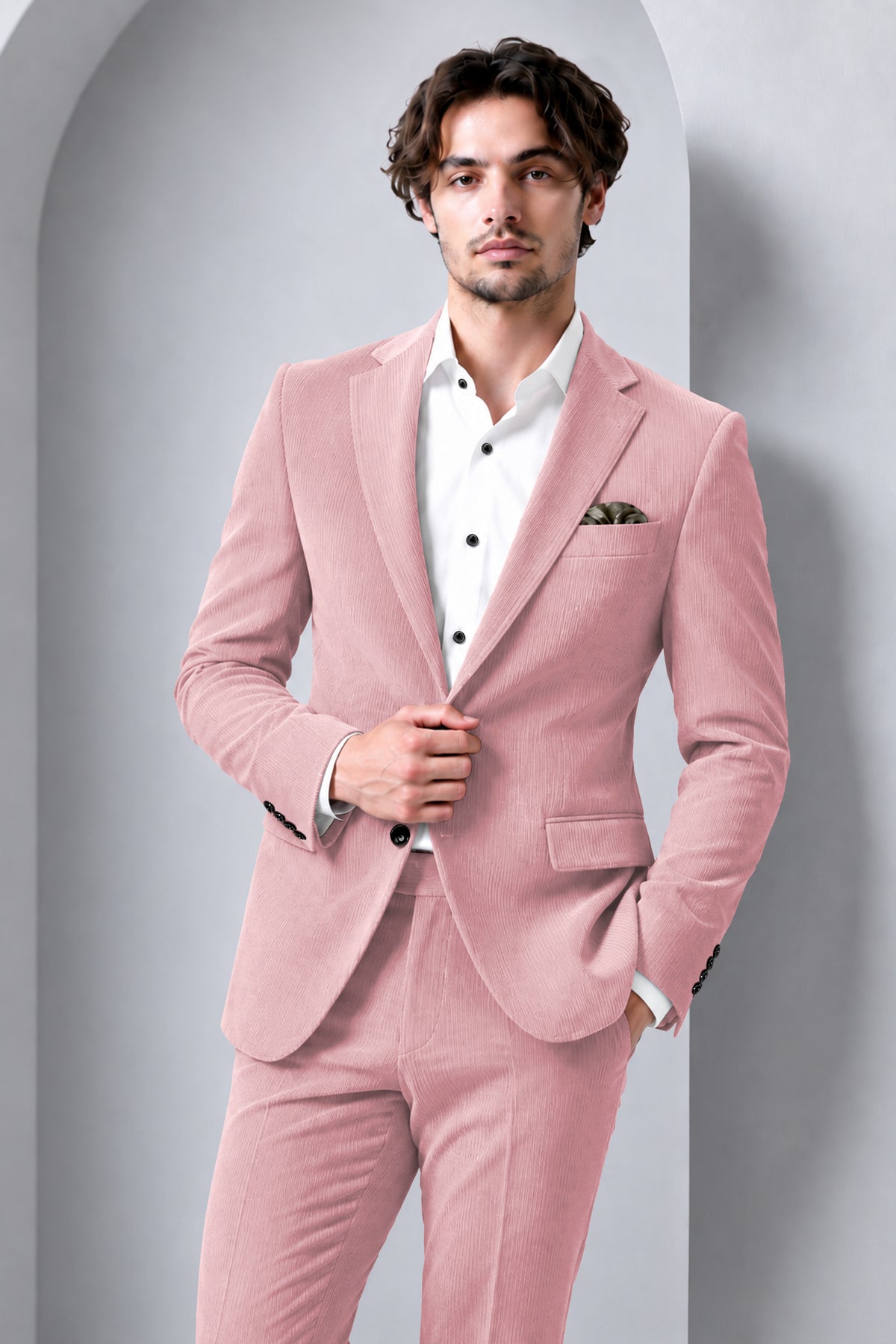 Isadora-Careys Pink Diamond Textured Wool Rich Slight Stretch Single Breasted Blazer