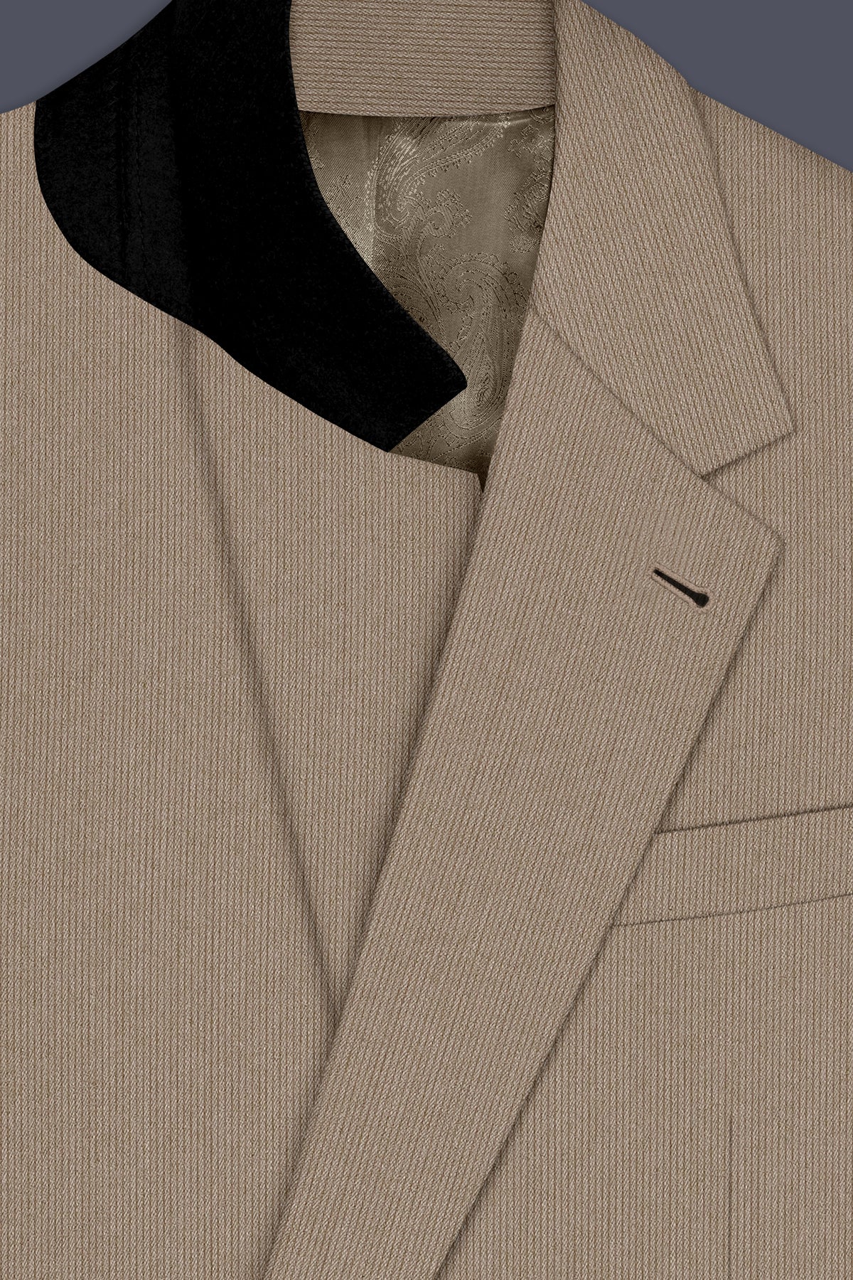 Terran-Sandrift Brown Diamond Textured Wool Rich Slight Stretch Single Breasted Blazer